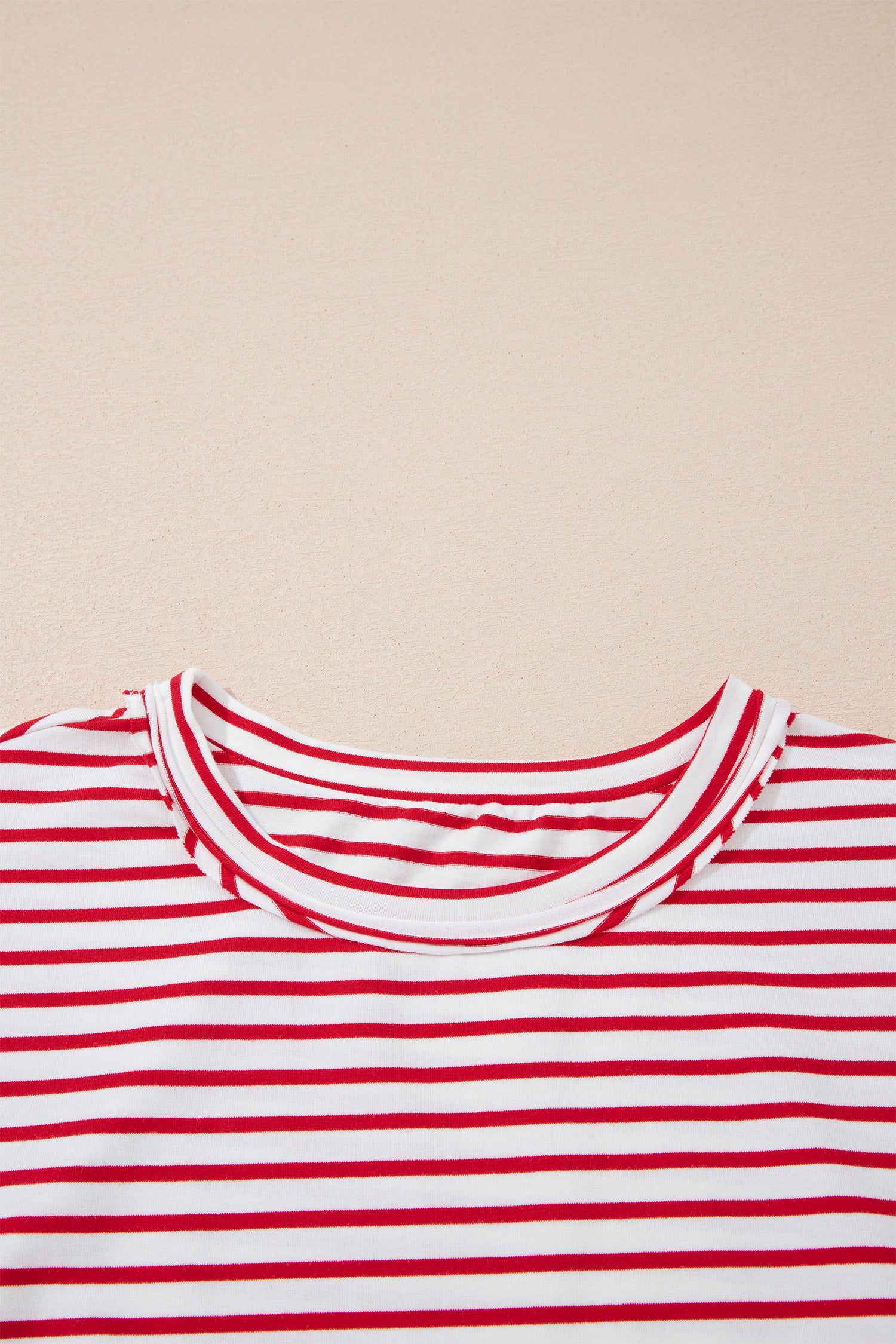 Red Stripe Floral Puff Sleeve Patchwork Round Neck Loose Top-Tops/Blouses & Shirts-[Adult]-[Female]-2022 Online Blue Zone Planet