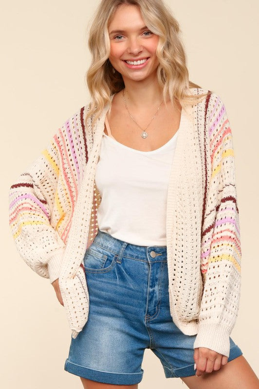 Haptics Full Size Striped Crochet Open Front Cardigan-TOPS / DRESSES-[Adult]-[Female]-2022 Online Blue Zone Planet