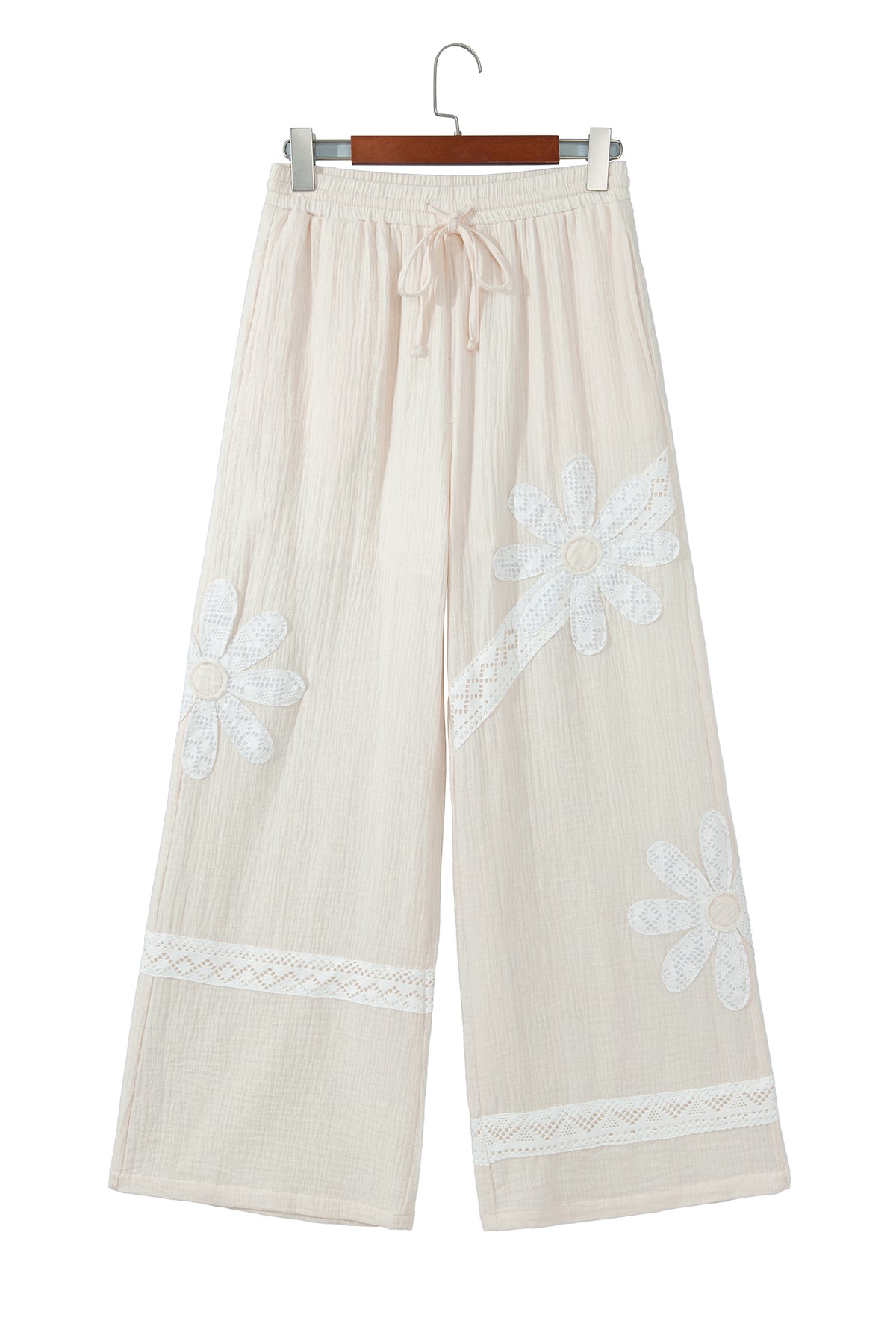 White Floral Lace Patchwork Boho Wide Leg Casual Pants-Bottoms/Pants & Culotte-[Adult]-[Female]-2022 Online Blue Zone Planet