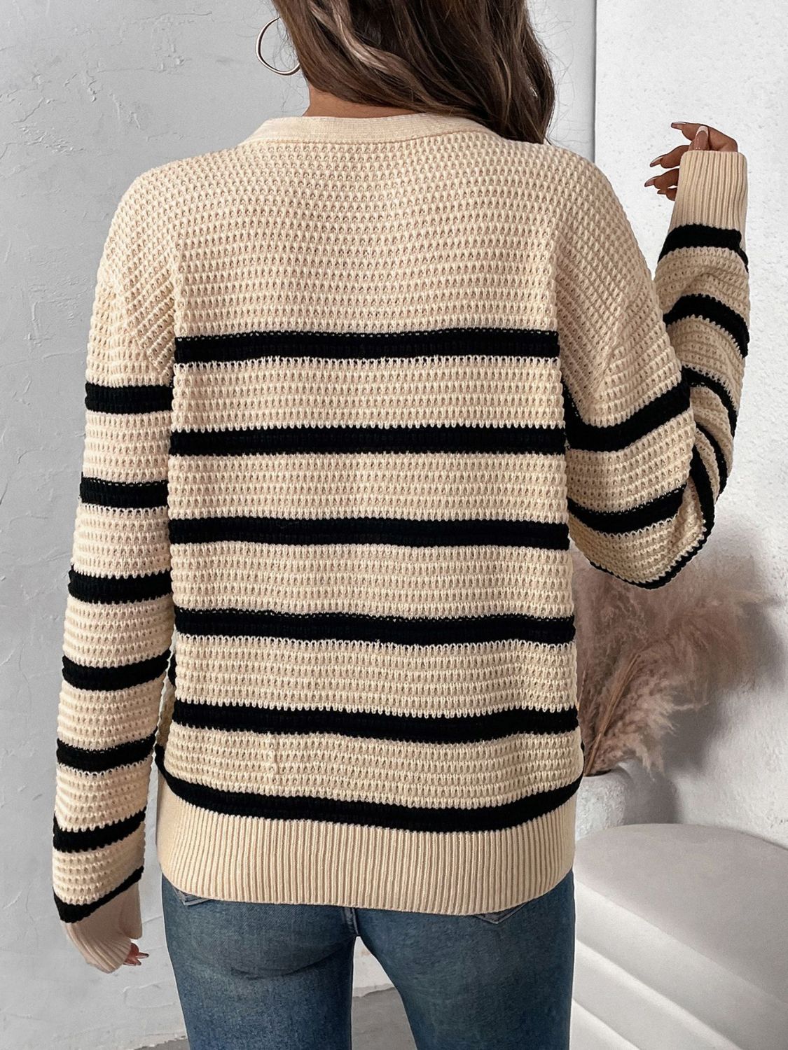 Perfee Striped Half Button Long Sleeve Sweater-TOPS / DRESSES-[Adult]-[Female]-2022 Online Blue Zone Planet