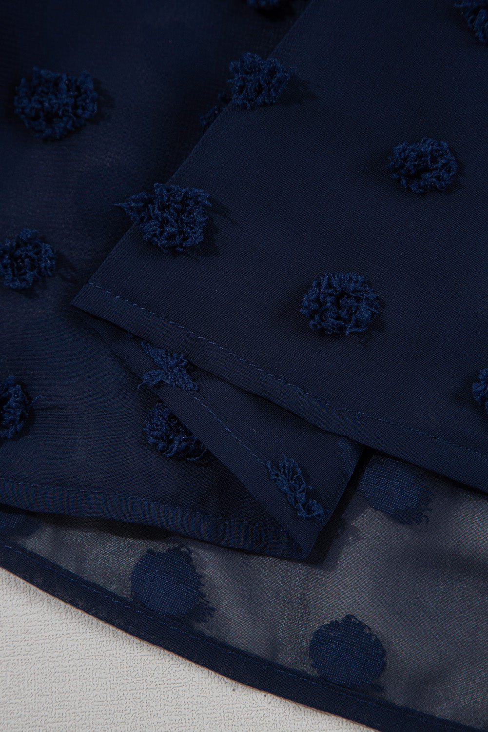 Navy Blue Dotty Textured Notched Neck Plus Ruffled Dress-TOPS / DRESSES-[Adult]-[Female]-2022 Online Blue Zone Planet
