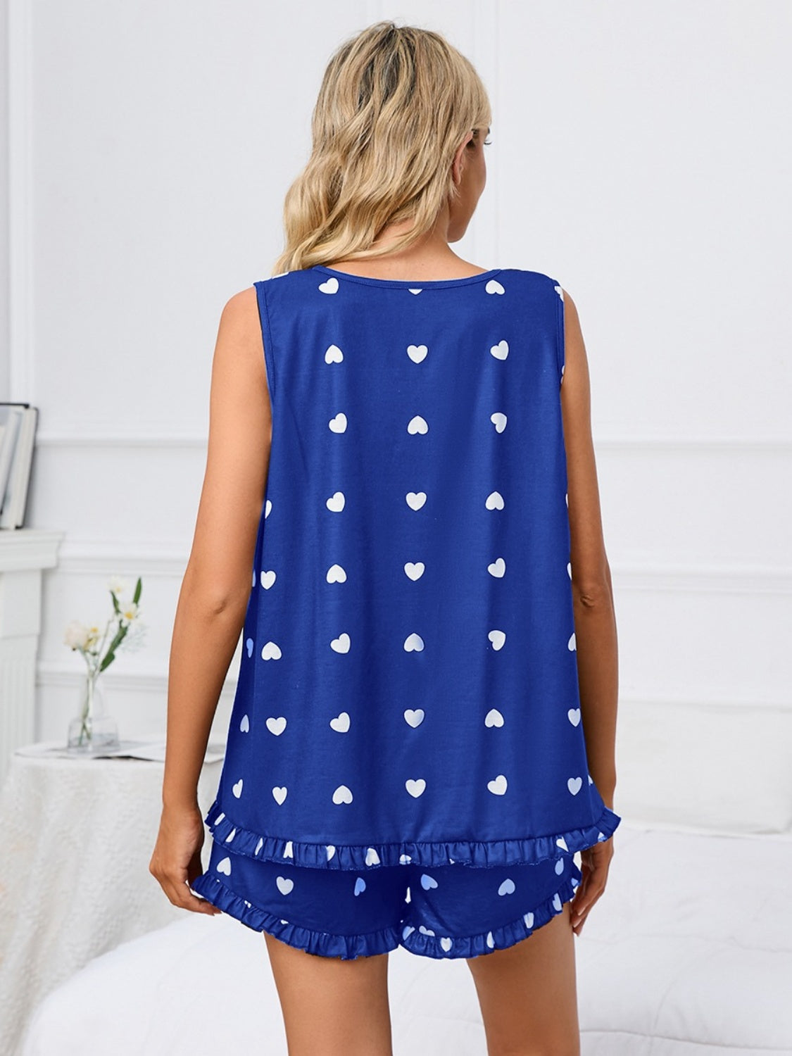 Blue Zone Planet | Heart Scoop Neck Tank and Shorts Lounge Set-TOPS / DRESSES-[Adult]-[Female]-2022 Online Blue Zone Planet