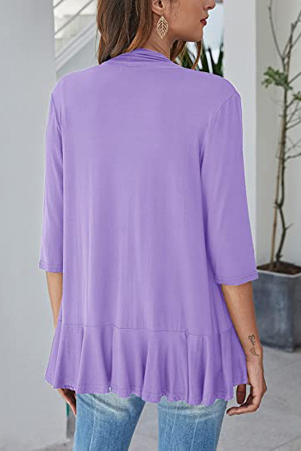 Open Front Three-Quarter Sleeve Cardigan-TOPS / DRESSES-[Adult]-[Female]-2022 Online Blue Zone Planet