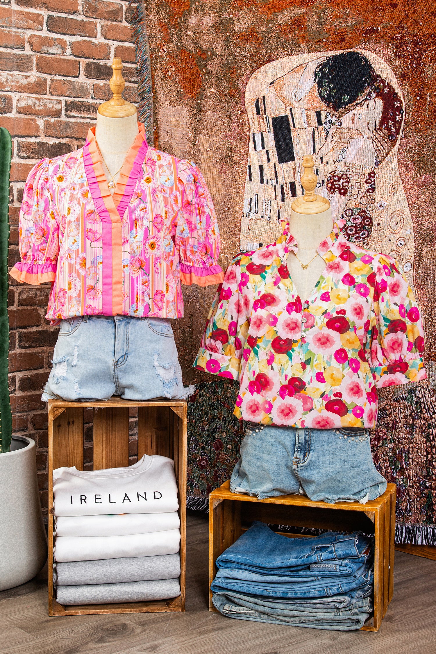 Pink Floral Frilled V Neck Puff Short Sleeve Blouse-Tops/Blouses & Shirts-[Adult]-[Female]-2022 Online Blue Zone Planet