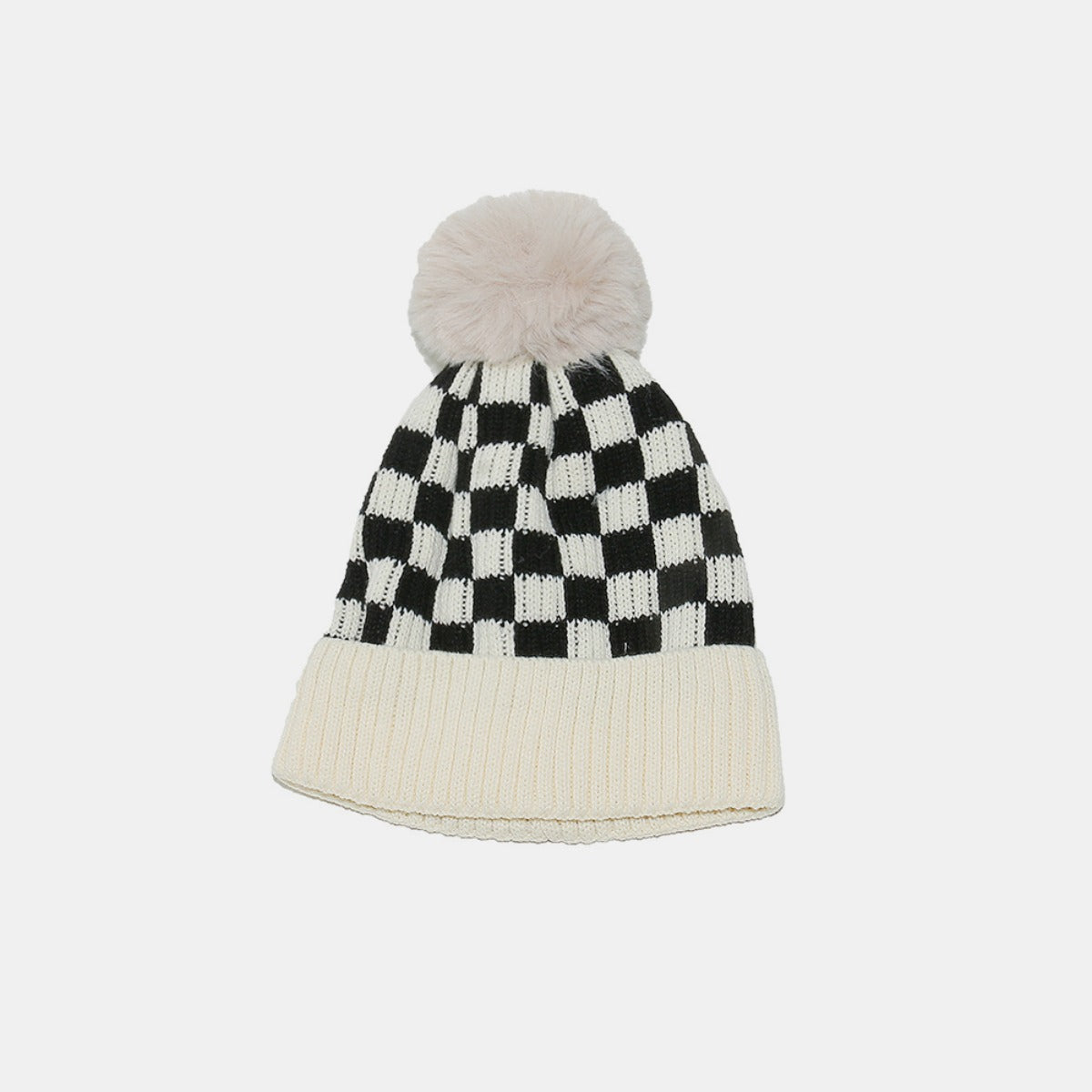 Checkered Knit Hat with Pompom-HATS-[Adult]-[Female]-2022 Online Blue Zone Planet