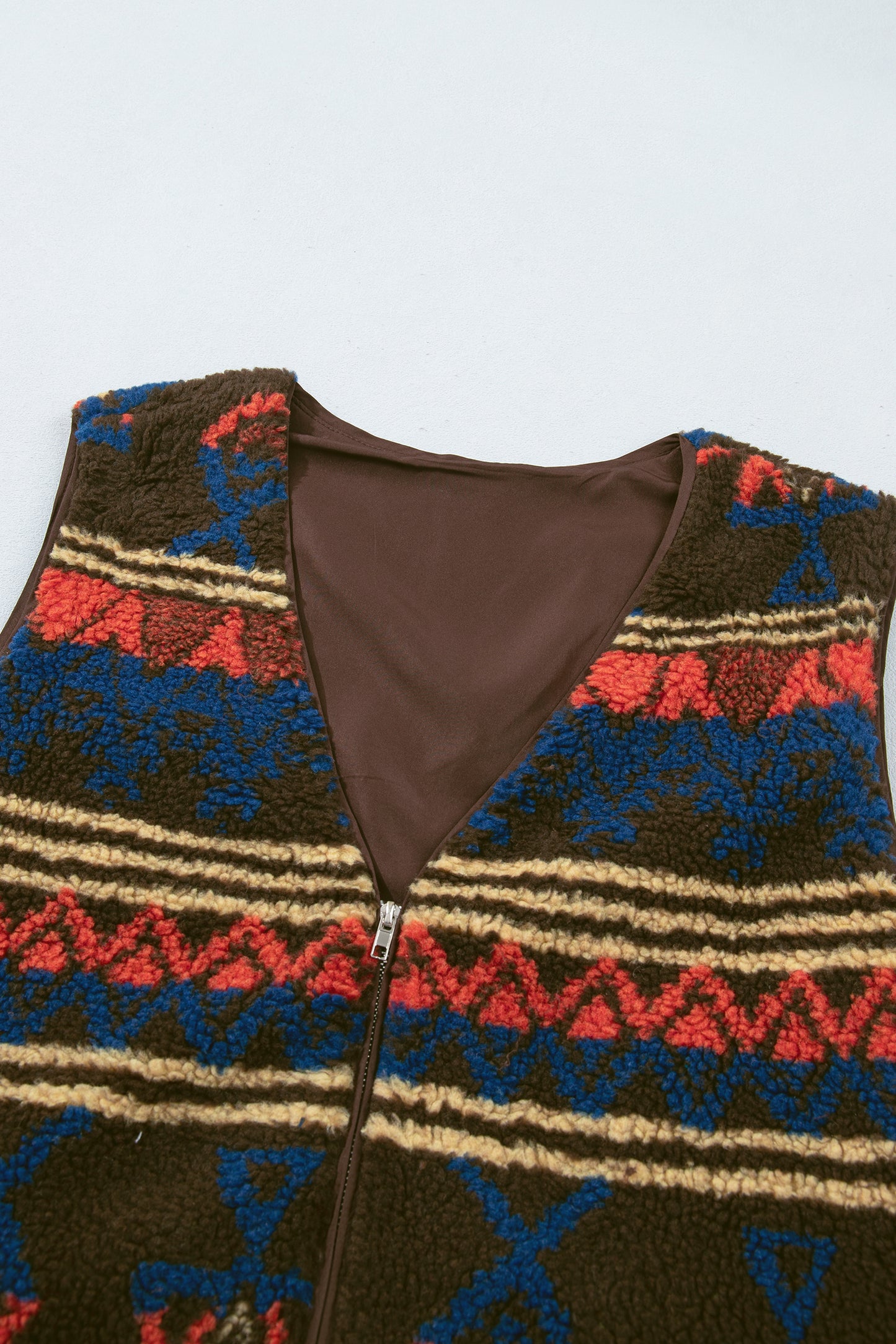 Multicolour Western Print Faux Fur Metal Zipper Insert Pockets Sleeveless Vest-Outerwear/Vests-[Adult]-[Female]-2022 Online Blue Zone Planet
