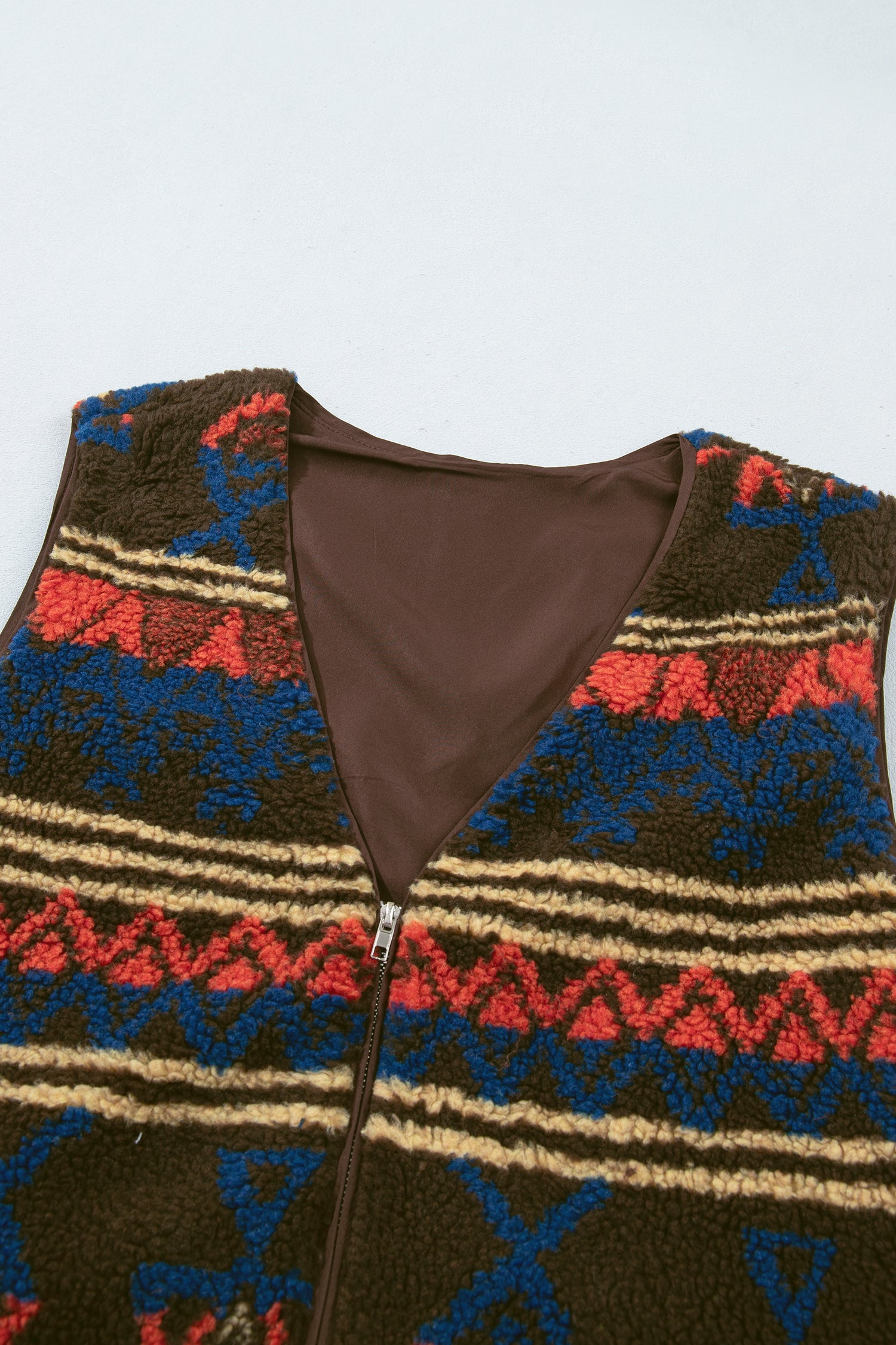 Multicolour Western Print Faux Fur Metal Zipper Insert Pockets Sleeveless Vest-Outerwear/Vests-[Adult]-[Female]-2022 Online Blue Zone Planet