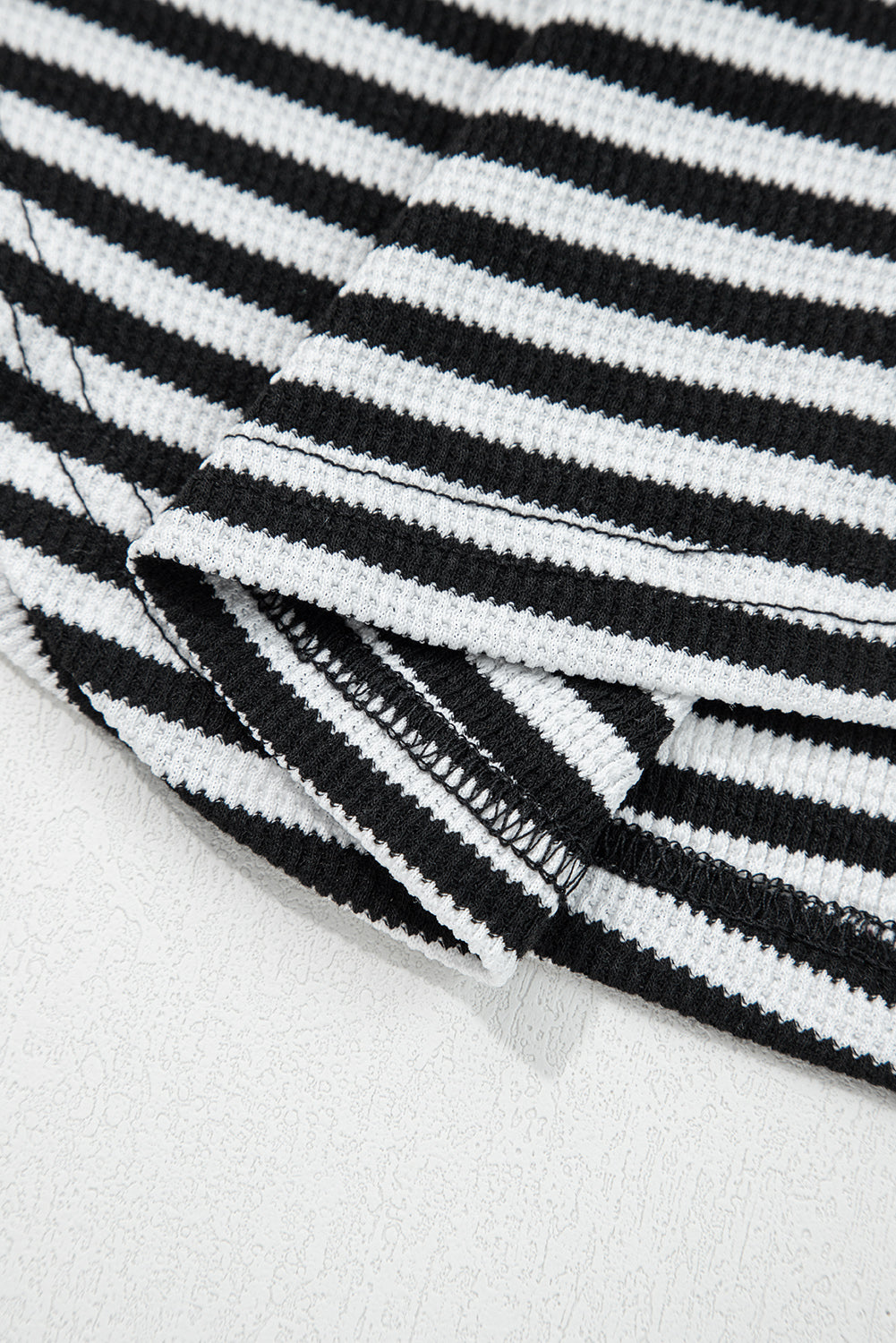 Black Stripe Thermal Knit Drop Shoulder Casual Top-Tops/Long Sleeve Tops-[Adult]-[Female]-2022 Online Blue Zone Planet