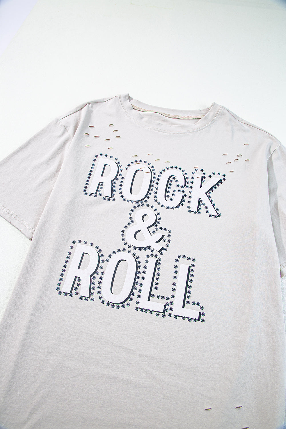 Gray Rock & Roll Graphic Distressed Vintage Tee-Tops/Tops & Tees-[Adult]-[Female]-2022 Online Blue Zone Planet