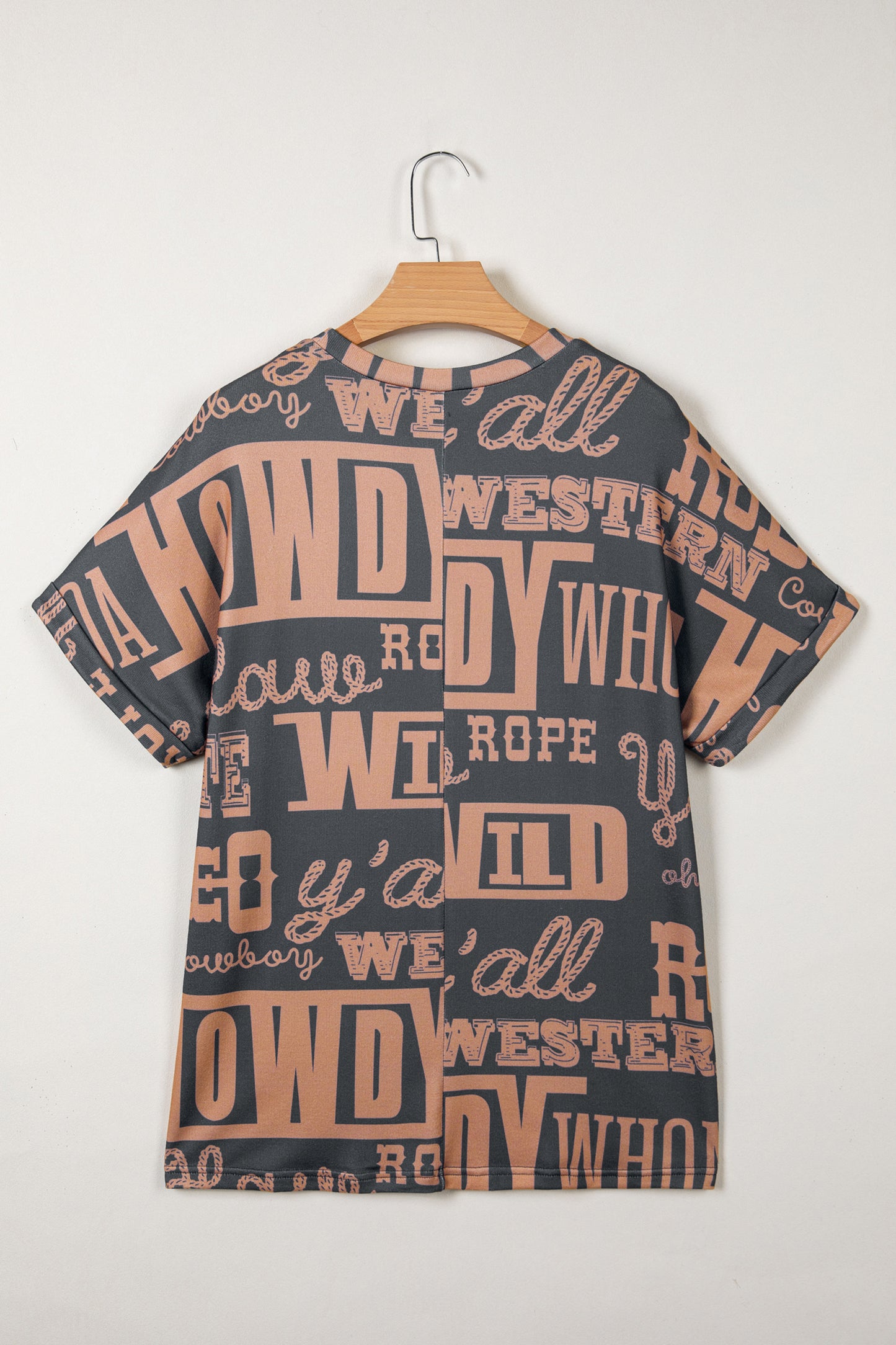 Dark Grey Howdy Cowboy Letter Printed Western Fashion Tee-Tops/Tops & Tees-[Adult]-[Female]-2022 Online Blue Zone Planet