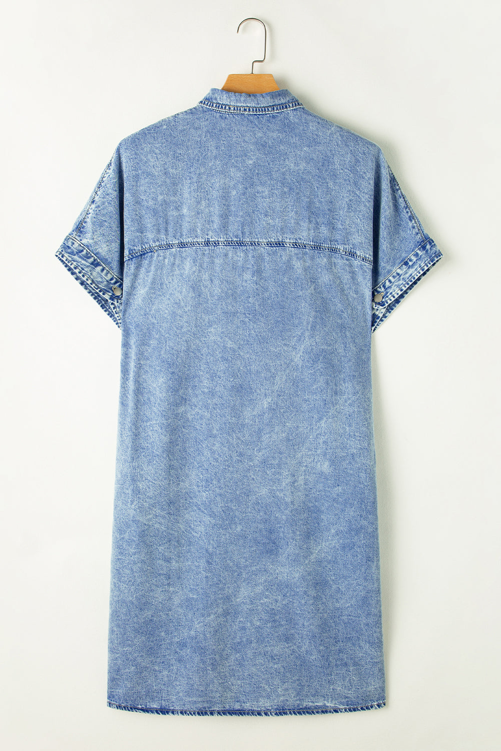 Light Blue Loose Medium Wash Short Sleeve Shirt Chambray Dress Blue Zone Planet
