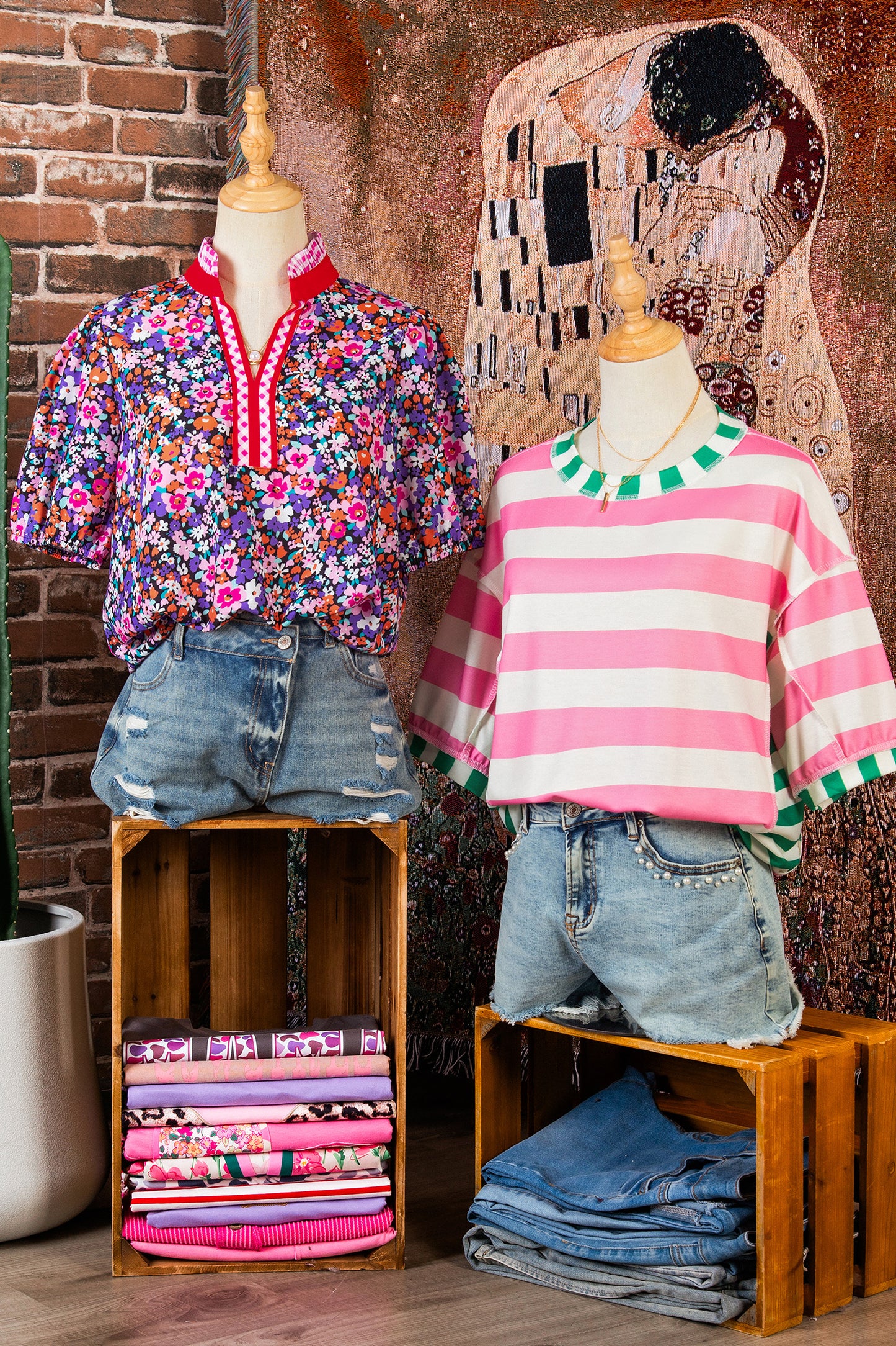 Purple Ditsy Floral Print Plaid Colorblock Trim V Neck Blouse-Tops/Blouses & Shirts-[Adult]-[Female]-2022 Online Blue Zone Planet