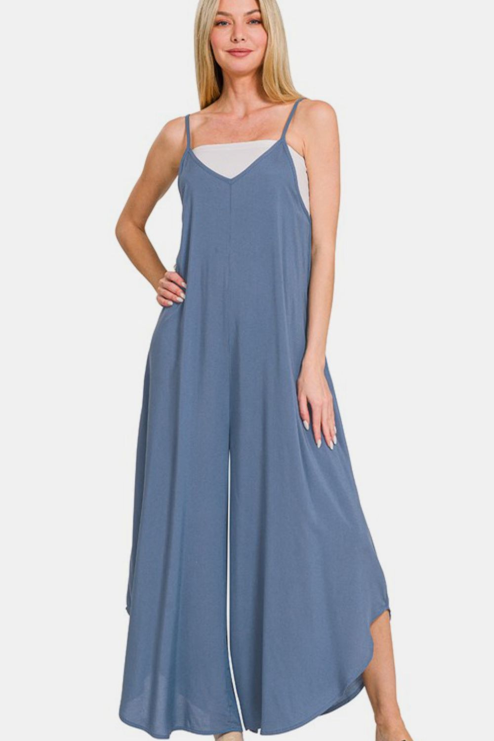 Zenana Spaghetti Strap Wide Leg Overalls with Pockets-TOPS / DRESSES-[Adult]-[Female]-2022 Online Blue Zone Planet