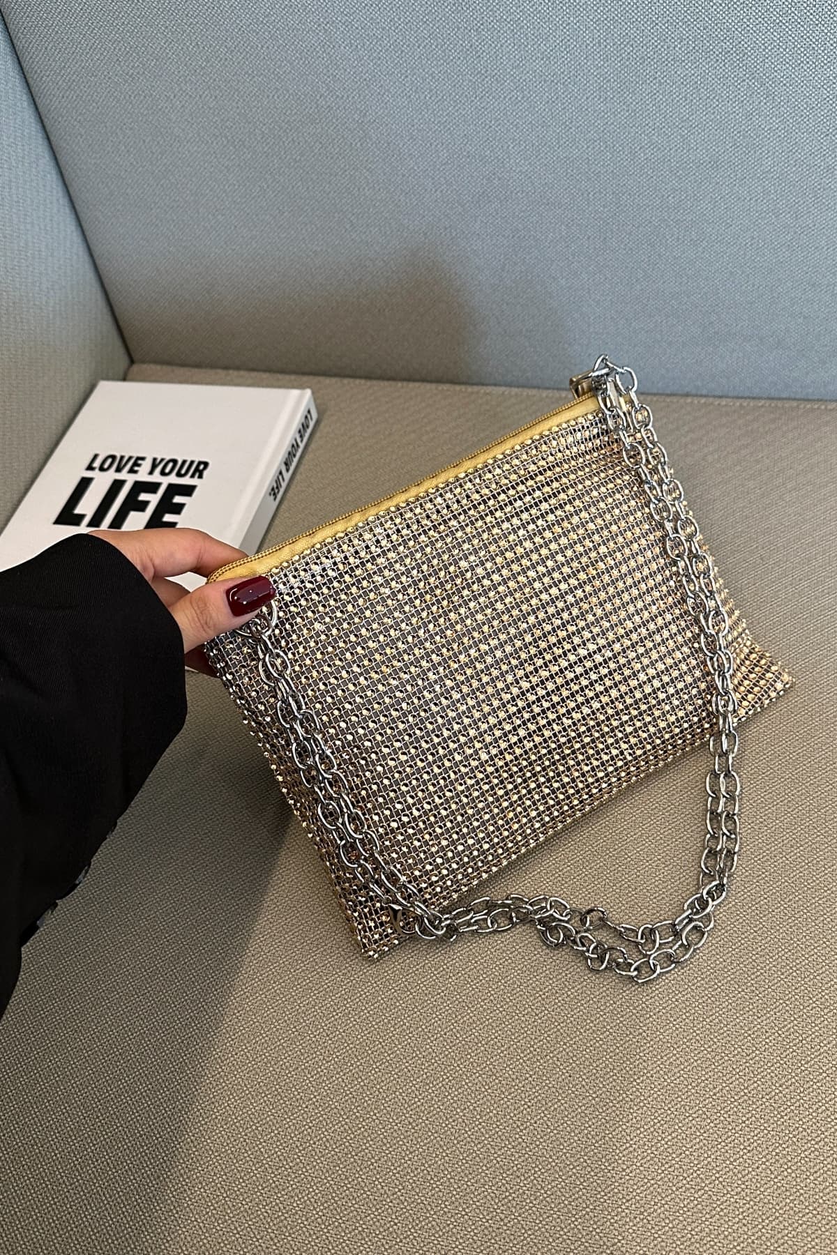 Rhinestone Polyester Chain Crossbody Bag-HANDBAGS-[Adult]-[Female]-2022 Online Blue Zone Planet