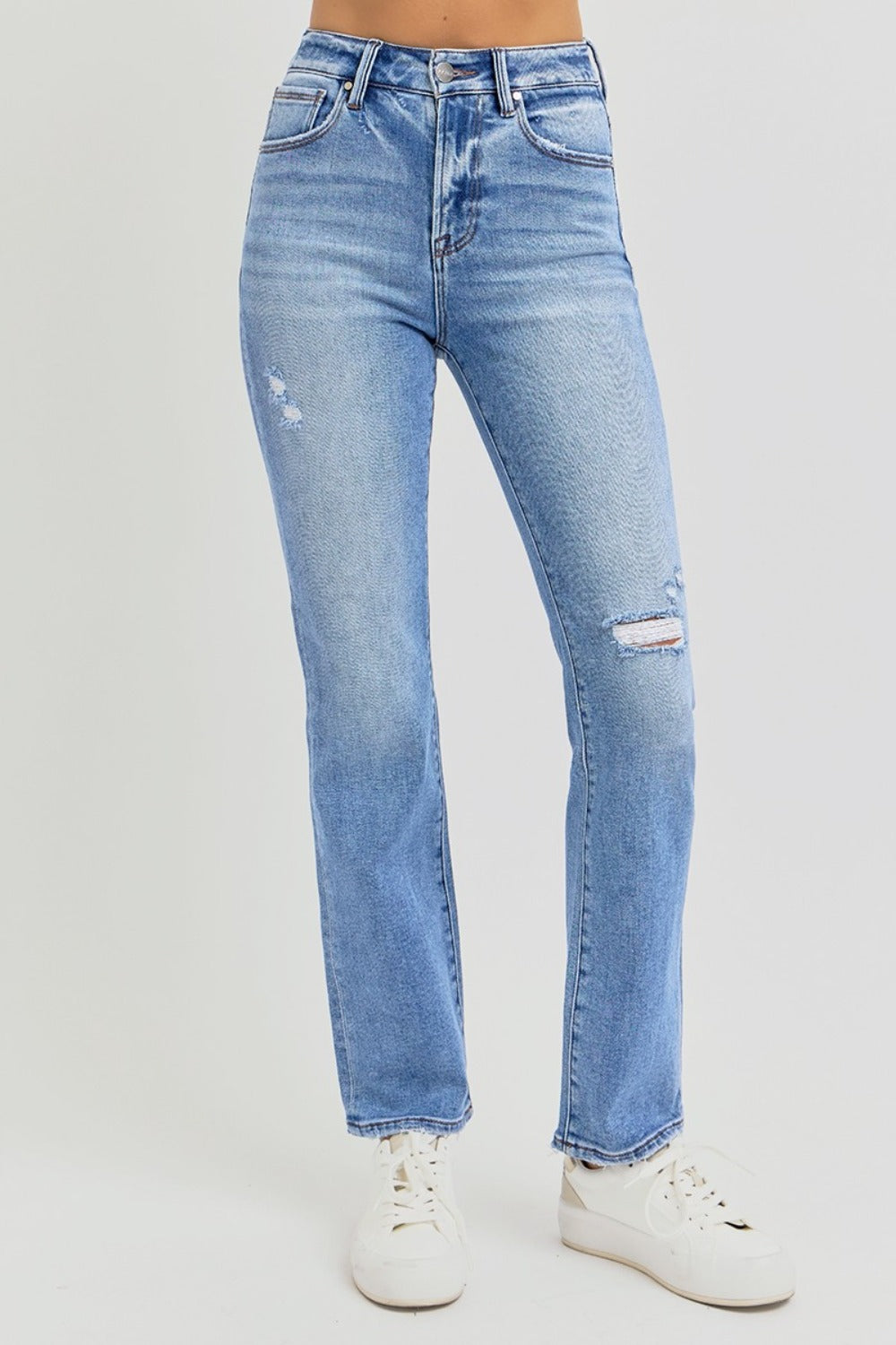 Blue Zone Planet | RISEN Full Size Distressed High-Rise Ankle Straight Jeans-TOPS / DRESSES-[Adult]-[Female]-2022 Online Blue Zone Planet