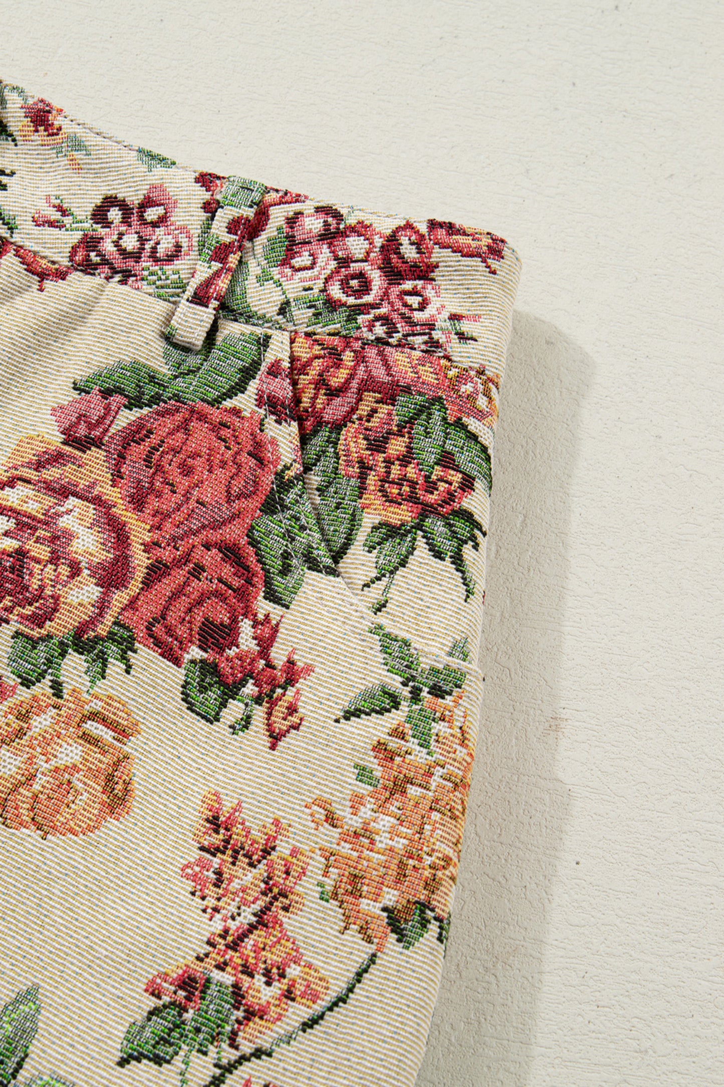 Apricot Buttoned Front Scalloped Trim Mini Jacquard Floral Skirt-Bottoms/Skirts & Petticoat-[Adult]-[Female]-2022 Online Blue Zone Planet