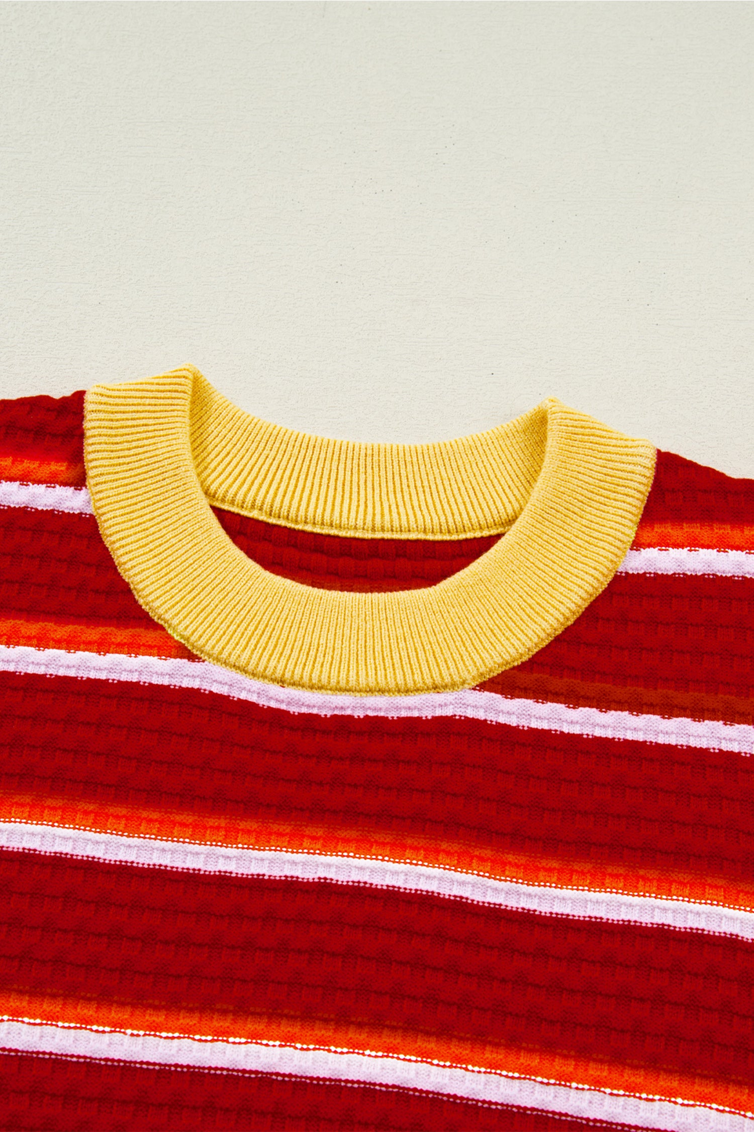 Red Stripe Colorblock Trim Half Sleeve Sweater Top-TOPS / DRESSES-[Adult]-[Female]-2022 Online Blue Zone Planet