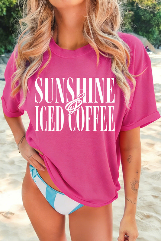 Rose Red Sunshine Iced Coffee Casual Summer T Shirt-Graphic/Graphic Tees-[Adult]-[Female]-Rose Red-S-2022 Online Blue Zone Planet