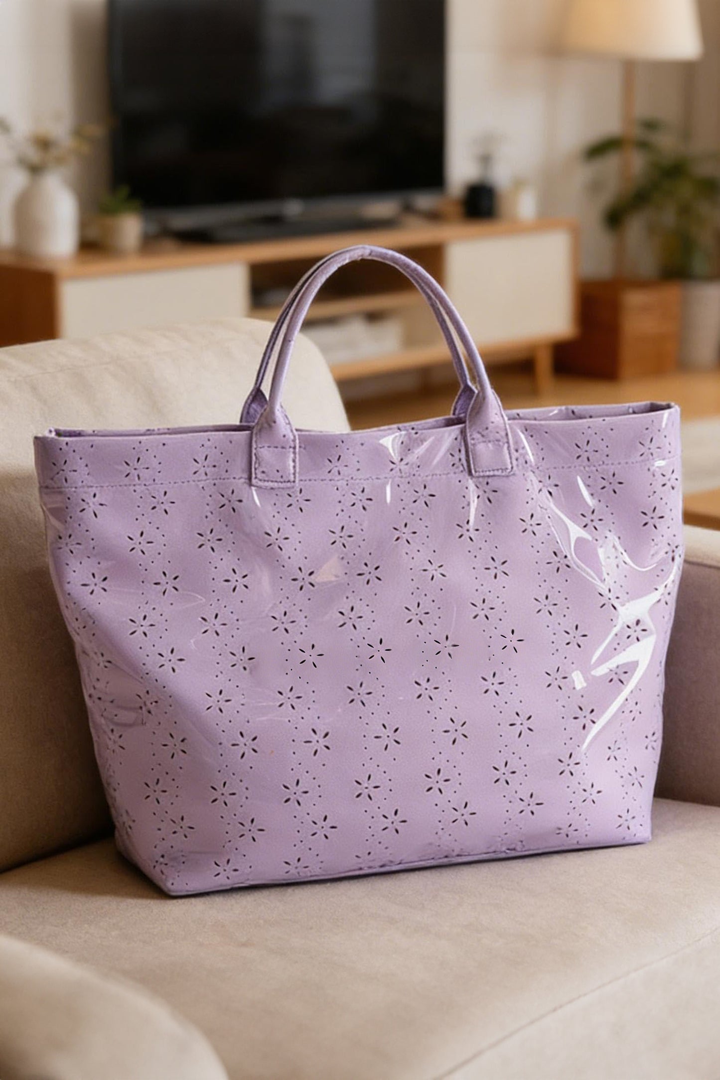 Fiery Red Plaid Pattern Pvc Glossy Waterproof Tote Bag-Shoes & Bags/Handbags-[Adult]-[Female]-2022 Online Blue Zone Planet