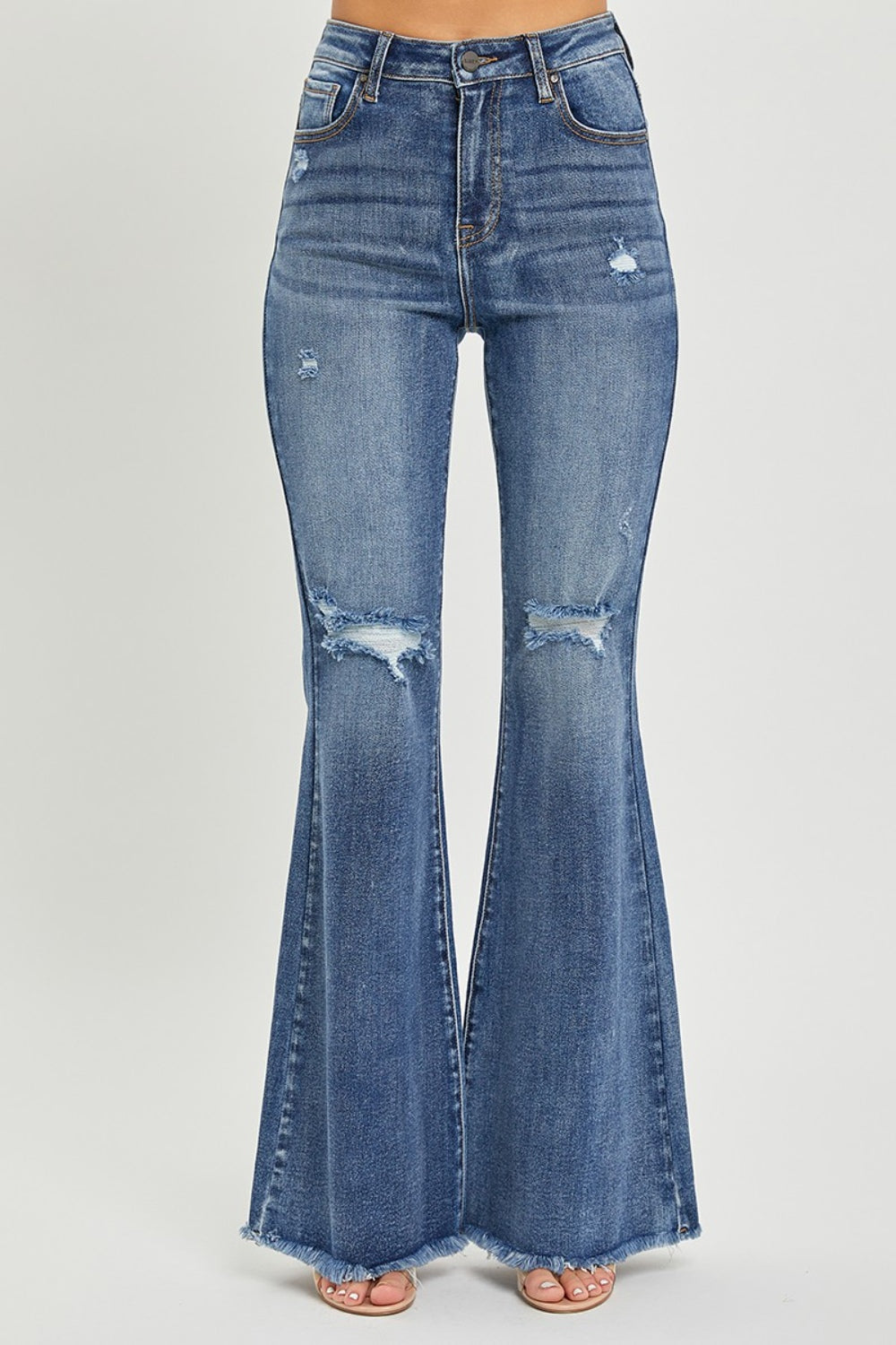 RISEN High Waist Distressed Fare Jeans-BOTTOMS SIZES SMALL MEDIUM LARGE-[Adult]-[Female]-2022 Online Blue Zone Planet