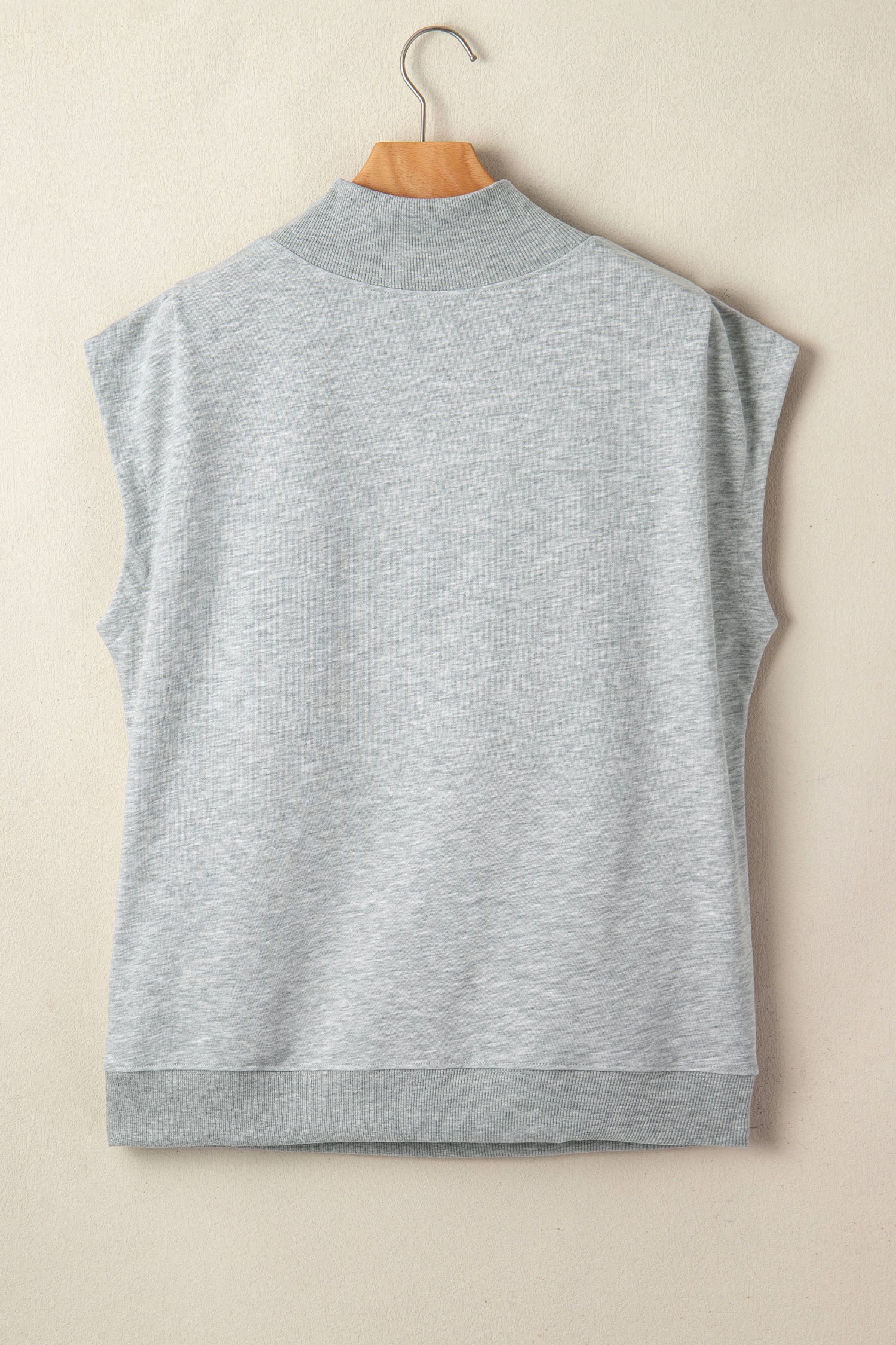 Light Grey Solid Color High Neck Cap Sleeve Loose Top-Tops/Tops & Tees-[Adult]-[Female]-2022 Online Blue Zone Planet