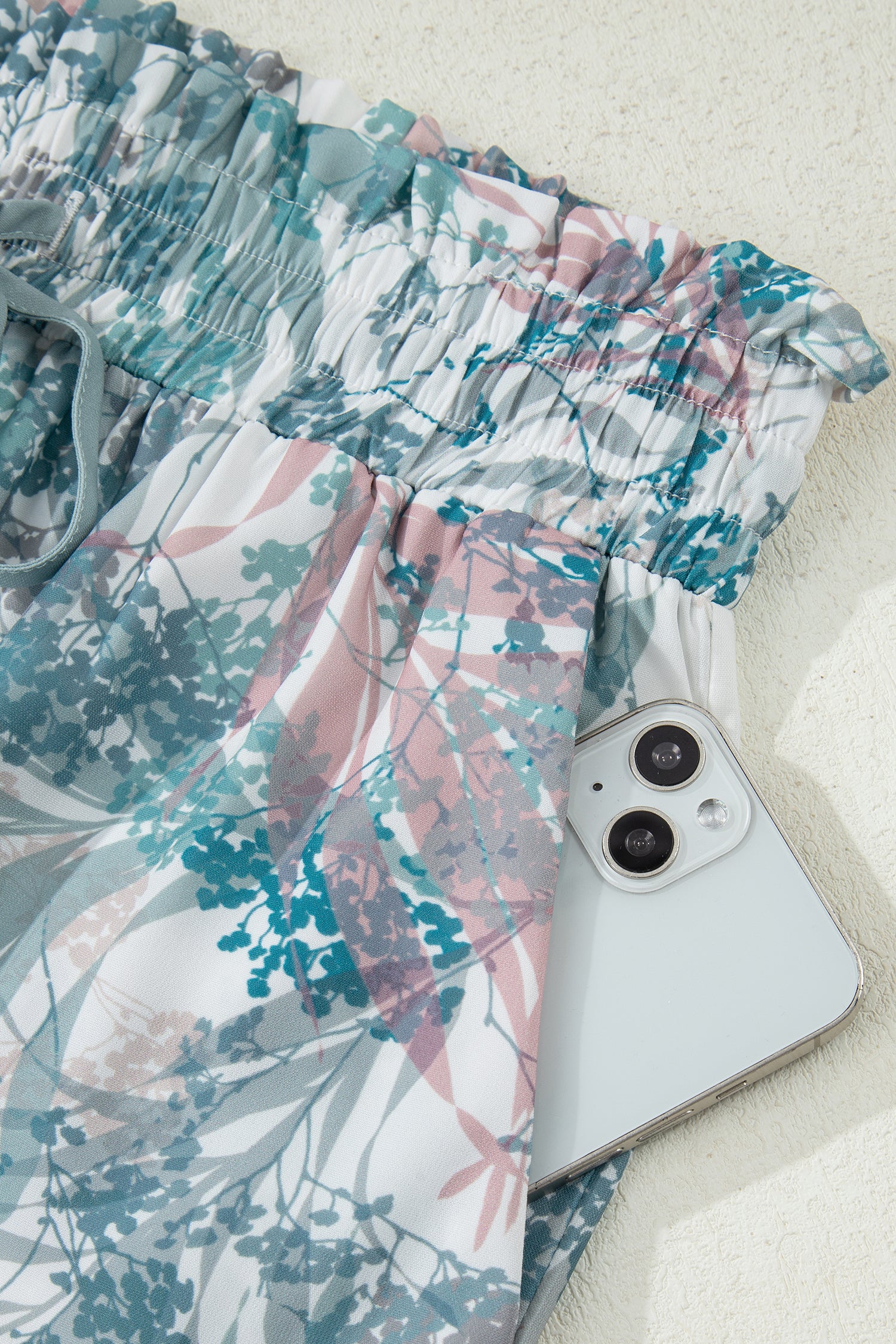 Green Tropical Palm Printed Cropped Tank Drawstring Wide Leg Pant Set-Two Piece Sets/Pant Sets-[Adult]-[Female]-2022 Online Blue Zone Planet