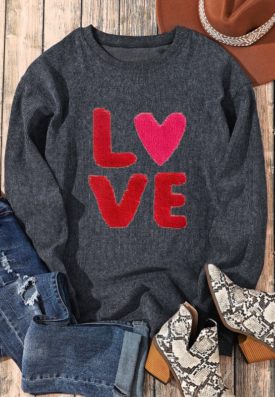 Blue Zone Planet | Valentine’s Day LOVE Round Neck Long Sleeve Sweatshirt-TOPS / DRESSES-[Adult]-[Female]-2022 Online Blue Zone Planet