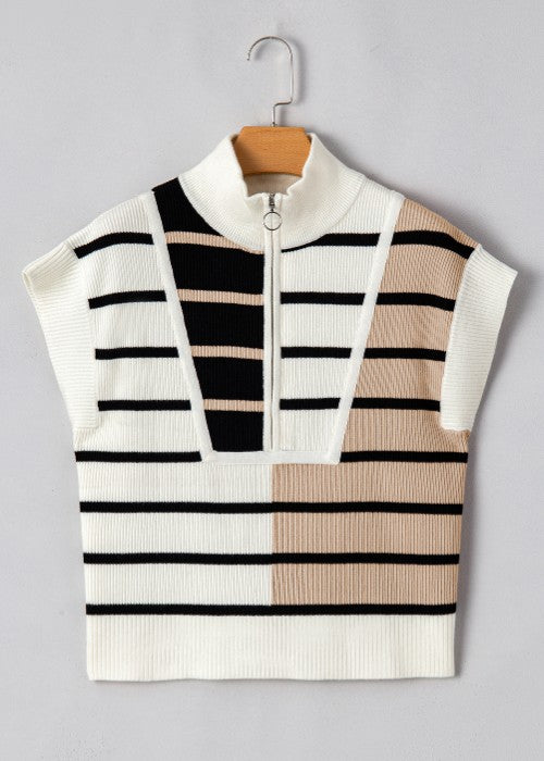 Striped Half Zip Sweater Vest-TOPS / DRESSES-[Adult]-[Female]-2022 Online Blue Zone Planet