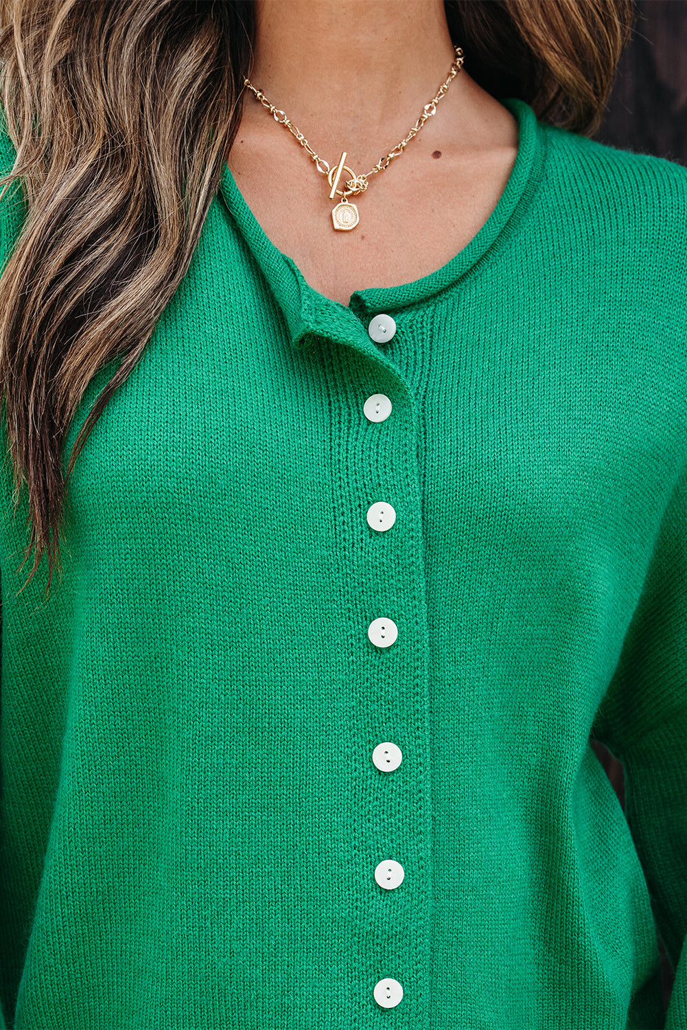 Bright Green Solid Color Knit Button Drop Shoulder Sweater Cardigan-TOPS / DRESSES-[Adult]-[Female]-2022 Online Blue Zone Planet