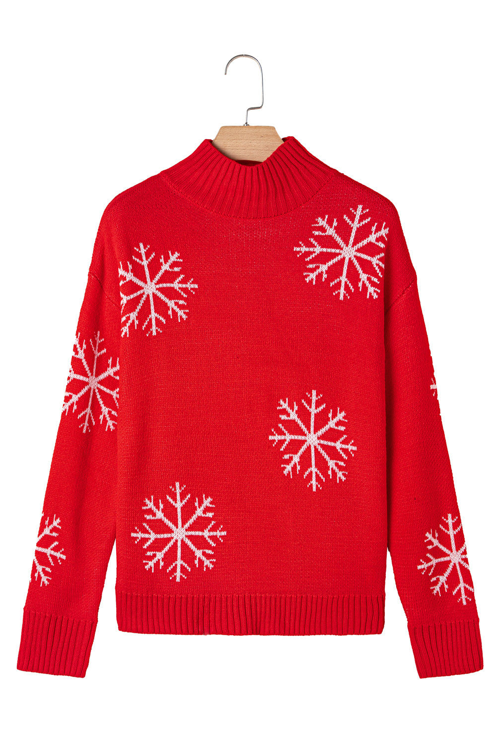 Blue Zone Planet | Fiery Red Christmas Snow Printed High Neck Sweater-Sweaters-[Adult]-[Female]-2022 Online Blue Zone Planet