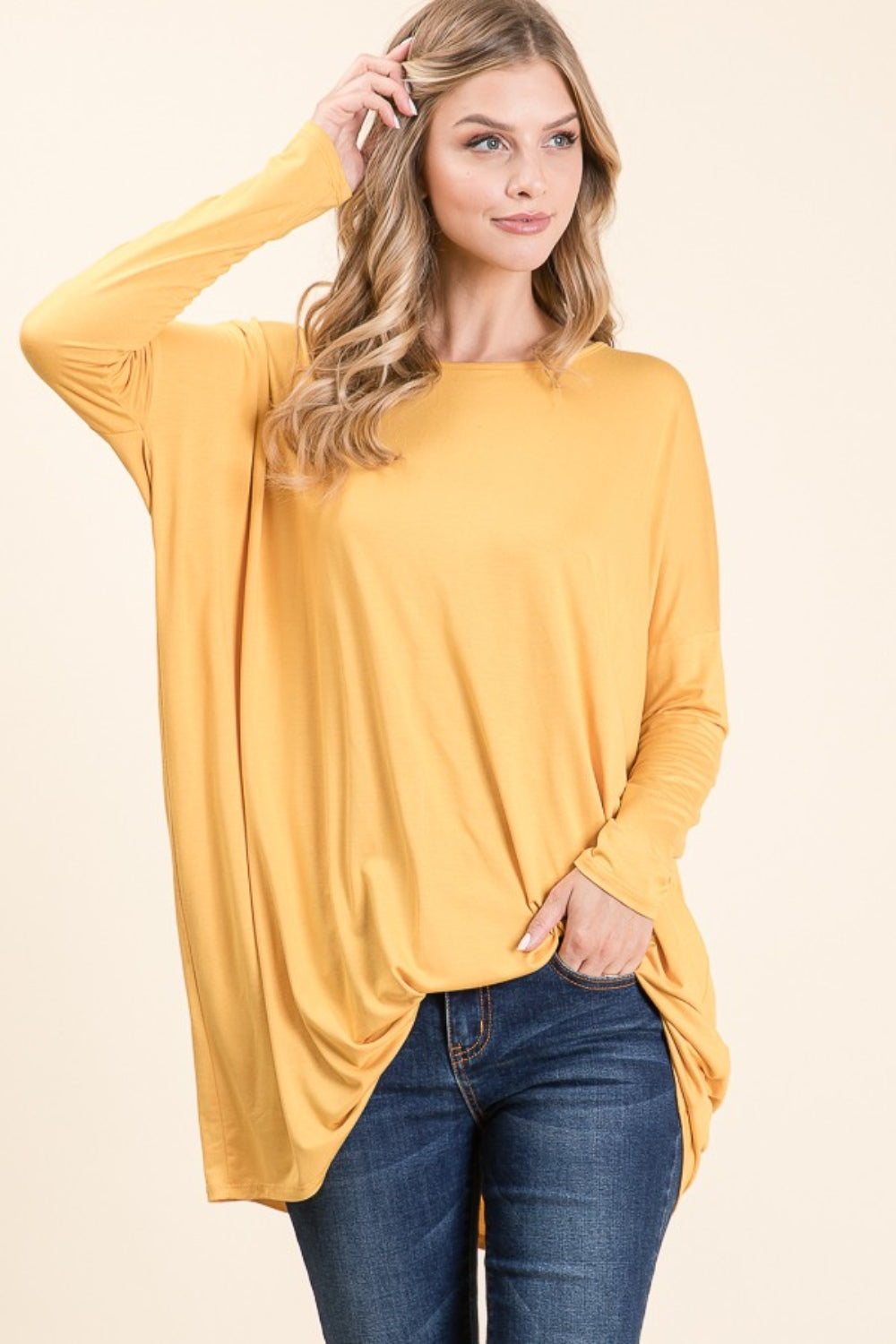 BOMBOM Round Neck Long Sleeve Oversized Top-TOPS / DRESSES-[Adult]-[Female]-2022 Online Blue Zone Planet