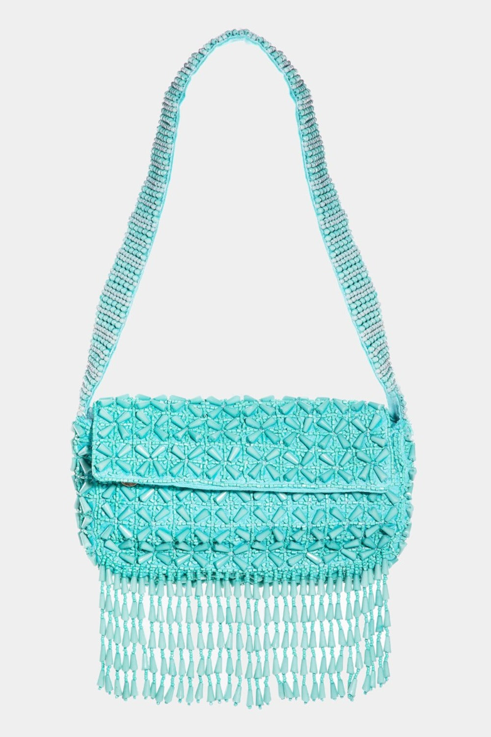 Fame Beaded Fringe Rectangle Shoulder Bag-HANDBAGS-[Adult]-[Female]-Tiffany Blue-One Size-2022 Online Blue Zone Planet