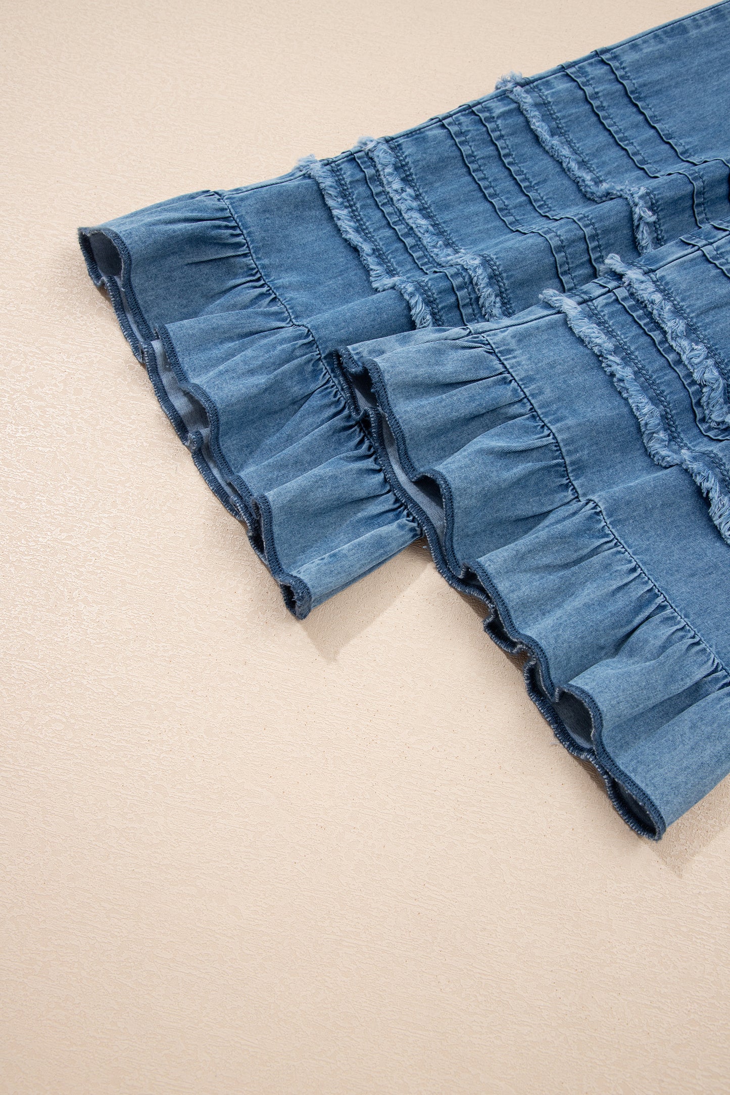 Dusk Blue Ruffled Hem Wide Leg Chambray Pants-Bottoms/Pants & Culotte-[Adult]-[Female]-2022 Online Blue Zone Planet