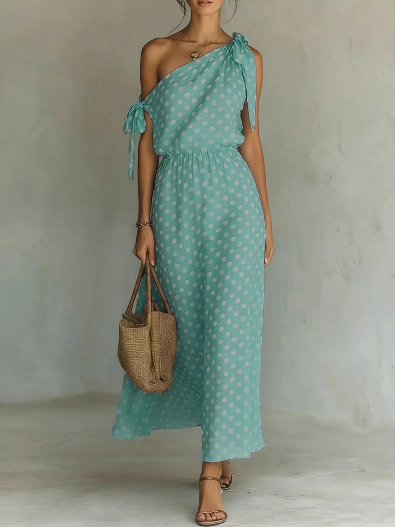 polka dot one shoulder dress Albie One Shoulder Polka Dot Midi Dress VICI