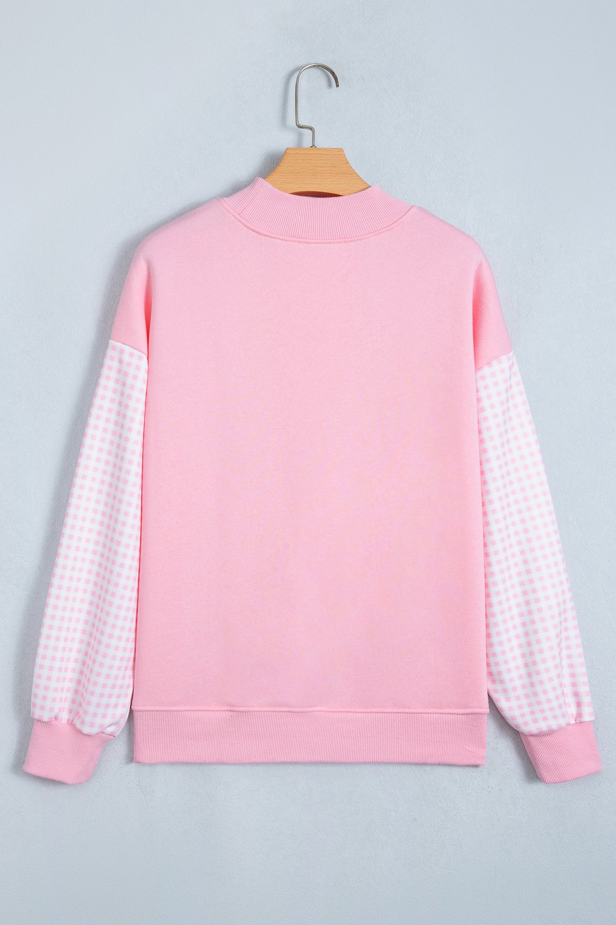 Coffee Plaid Sleeve Colorblock Loose Tunic Sweatshirt-Tops/Sweatshirts & Hoodies-[Adult]-[Female]-2022 Online Blue Zone Planet