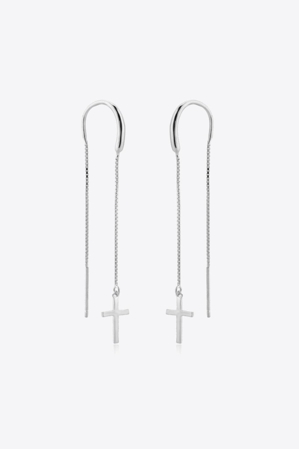 925 Sterling Silver Cross Threader Earrings BLUE ZONE PLANET