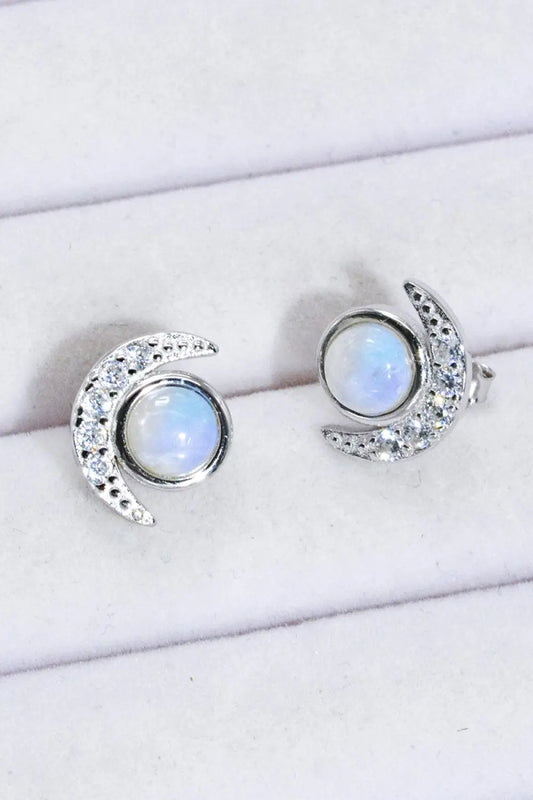 925 Sterling Silver Moonstone Stud Earrings BLUE ZONE PLANET