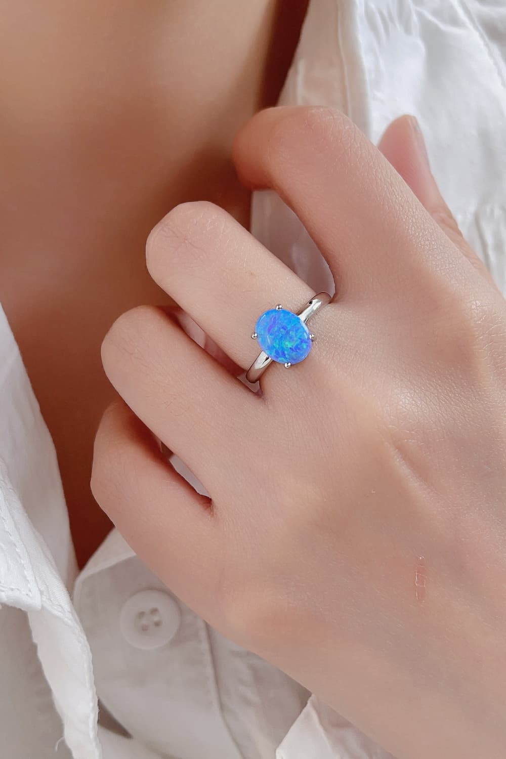 925 Sterling Silver Opal Solitaire Ring BLUE ZONE PLANET