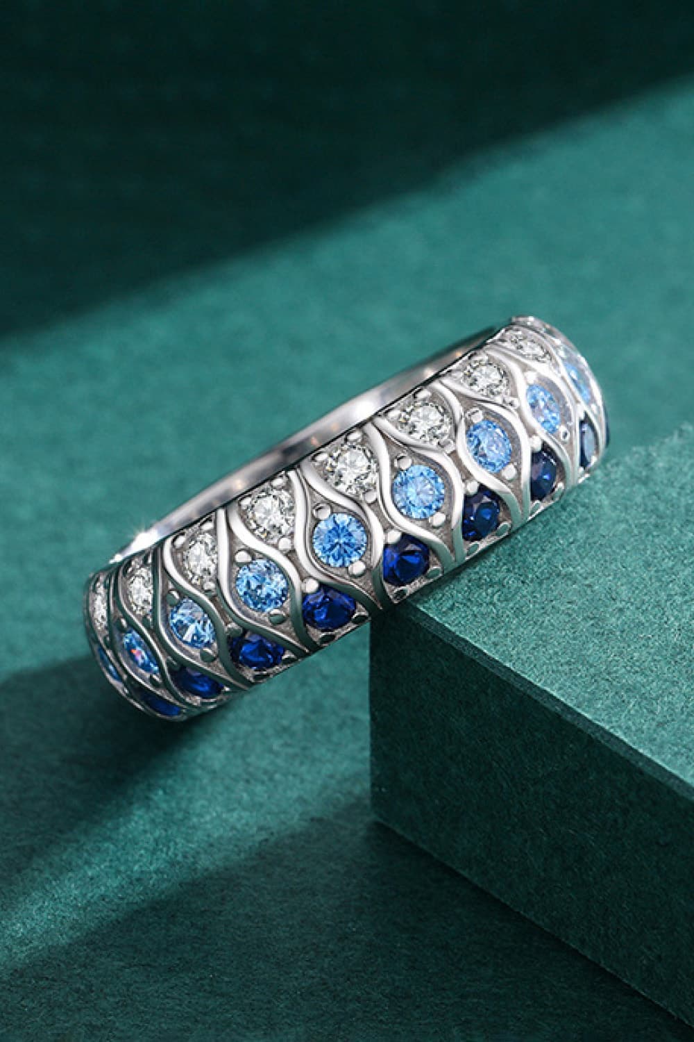 925 Sterling Silver Triple Row Zircon Ring BLUE ZONE PLANET