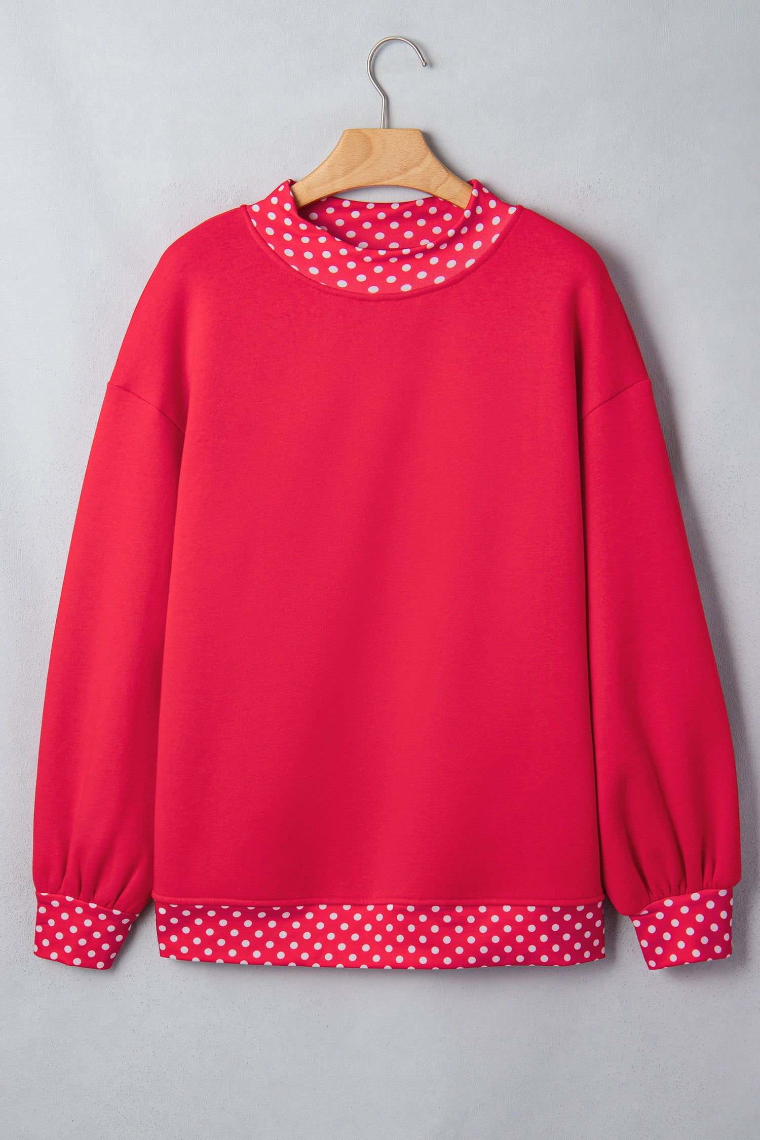 Racing Red Colorblock Polka Dot Contrast Trim Oversized Sweatshirt-Tops/Sweatshirts & Hoodies-[Adult]-[Female]-2022 Online Blue Zone Planet