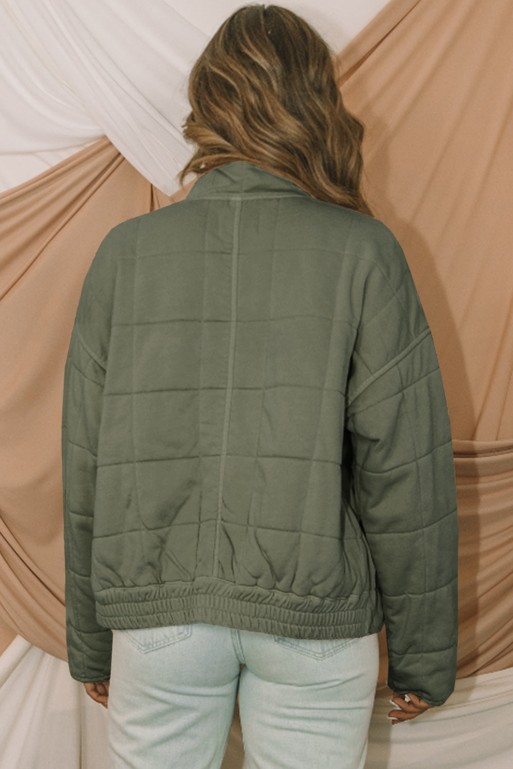 Green Zip-Up Pocket Quilted Jacket-Outerwear/Jackets-[Adult]-[Female]-2022 Online Blue Zone Planet