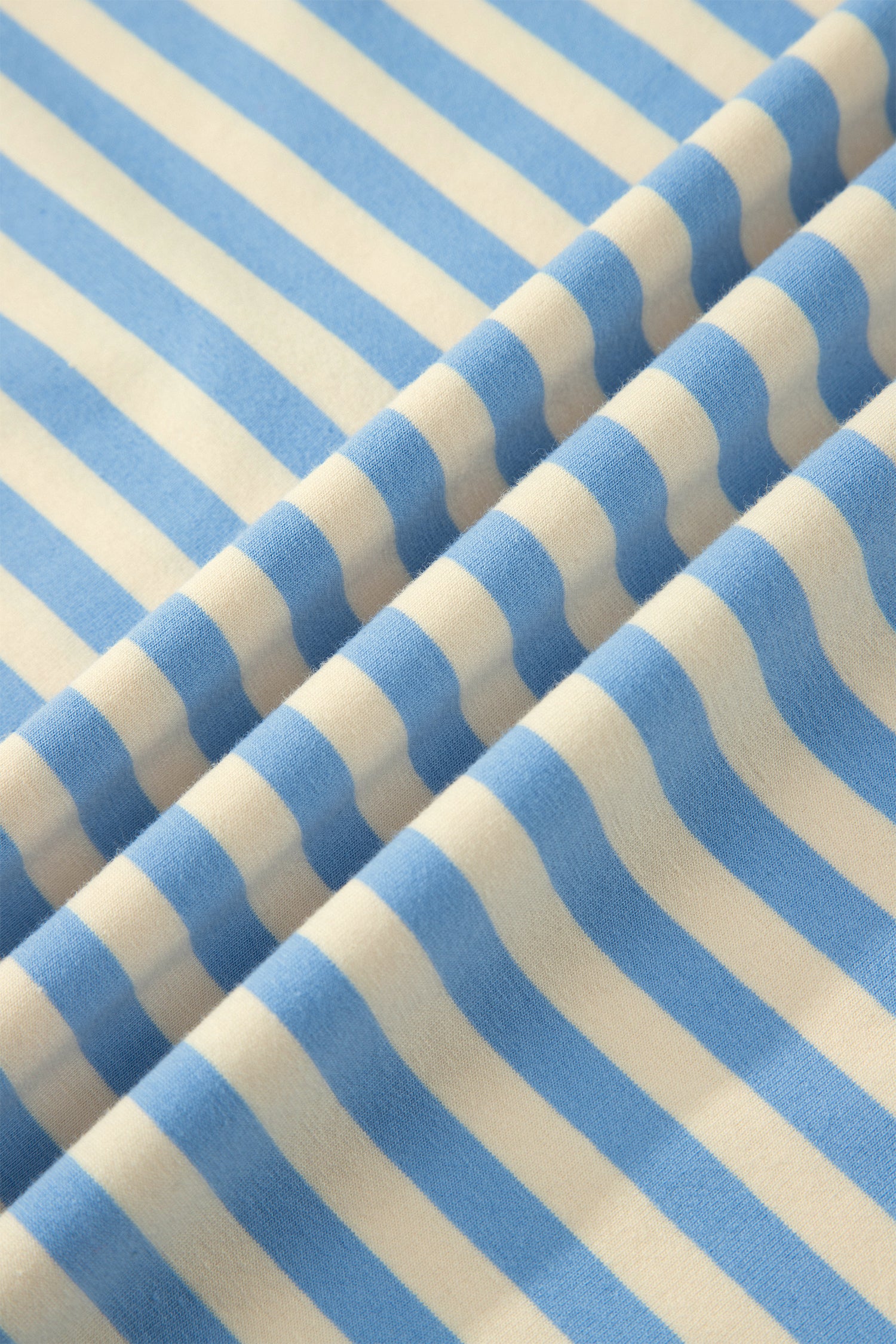 Sky Blue Stripe Plus Size Drop Shoulder Contrast Trim Round Neck Tee-Plus Size/Plus Size Tops/Plus Size Tops & Tees-[Adult]-[Female]-2022 Online Blue Zone Planet