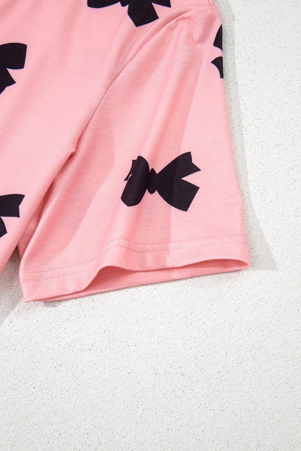 Pink Allover Bow Print Pockets Cropped Pajama Set-Loungewear Set-[Adult]-[Female]-2022 Online Blue Zone Planet