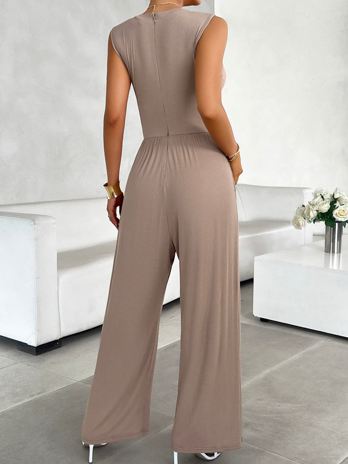 Round Neck Sleeveless Wide Leg Jumpsuit-TOPS / DRESSES-[Adult]-[Female]-2022 Online Blue Zone Planet