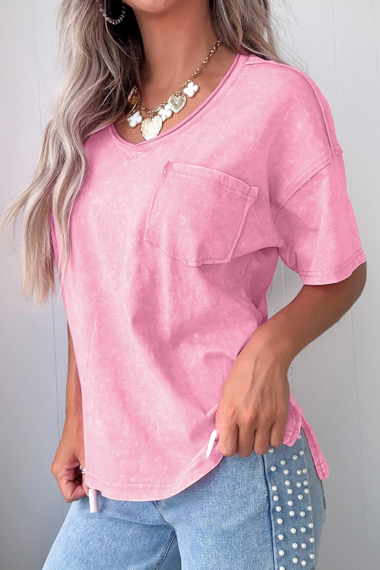 Sachet Pink Cotton Mineral Wash T Shirt-Tops/Tops & Tees-[Adult]-[Female]-2022 Online Blue Zone Planet