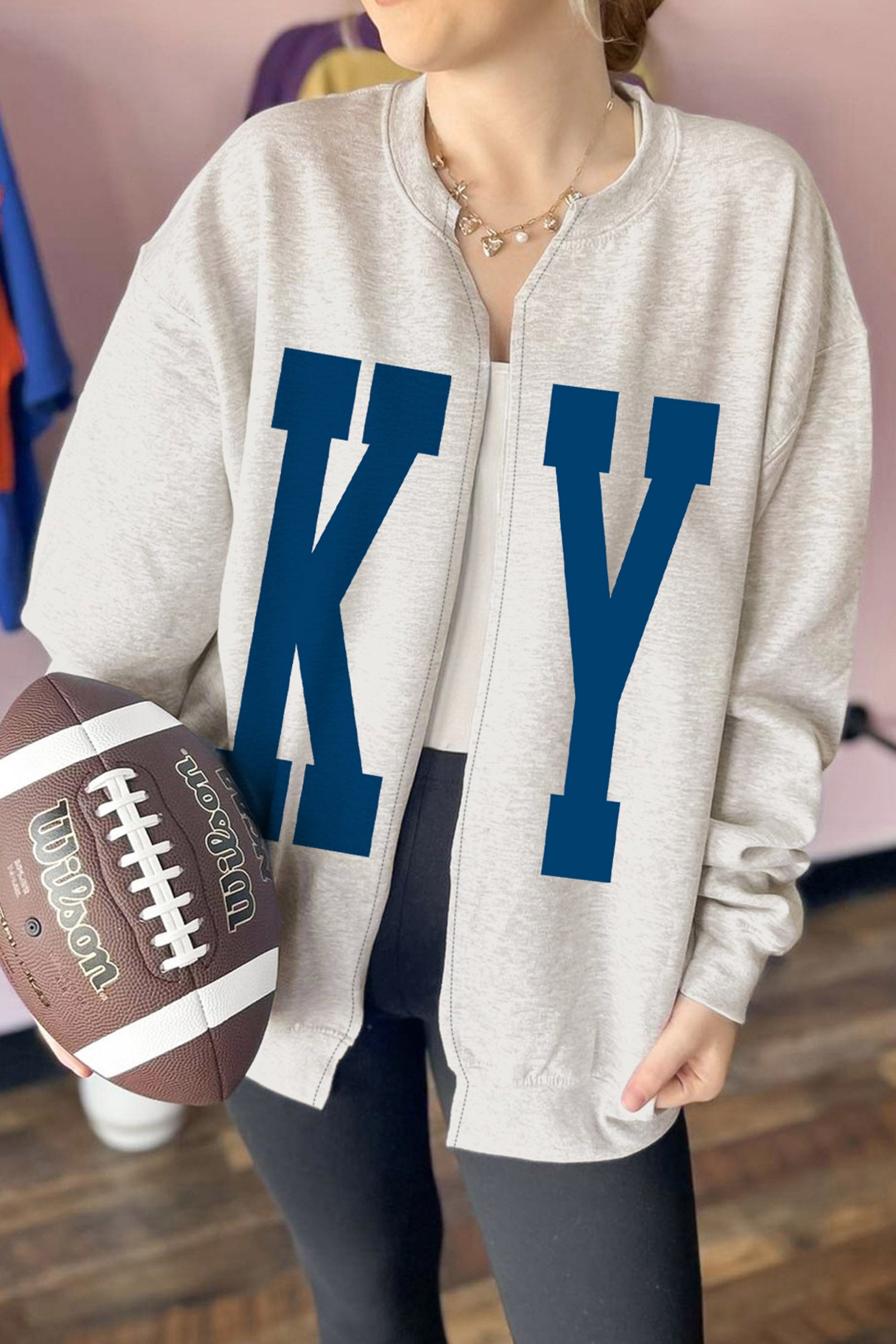 Light Grey Casual KY Open Front Tunic Sweatshirt-Graphic/Graphic Sweatshirts-[Adult]-[Female]-2022 Online Blue Zone Planet