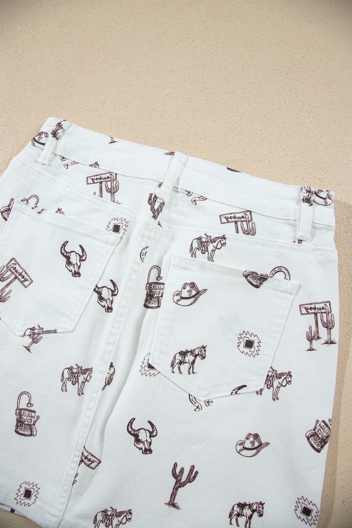 White Western Print Cactus Horse Bull Denim Skirt-Bottoms/Skirts & Petticoat-[Adult]-[Female]-2022 Online Blue Zone Planet