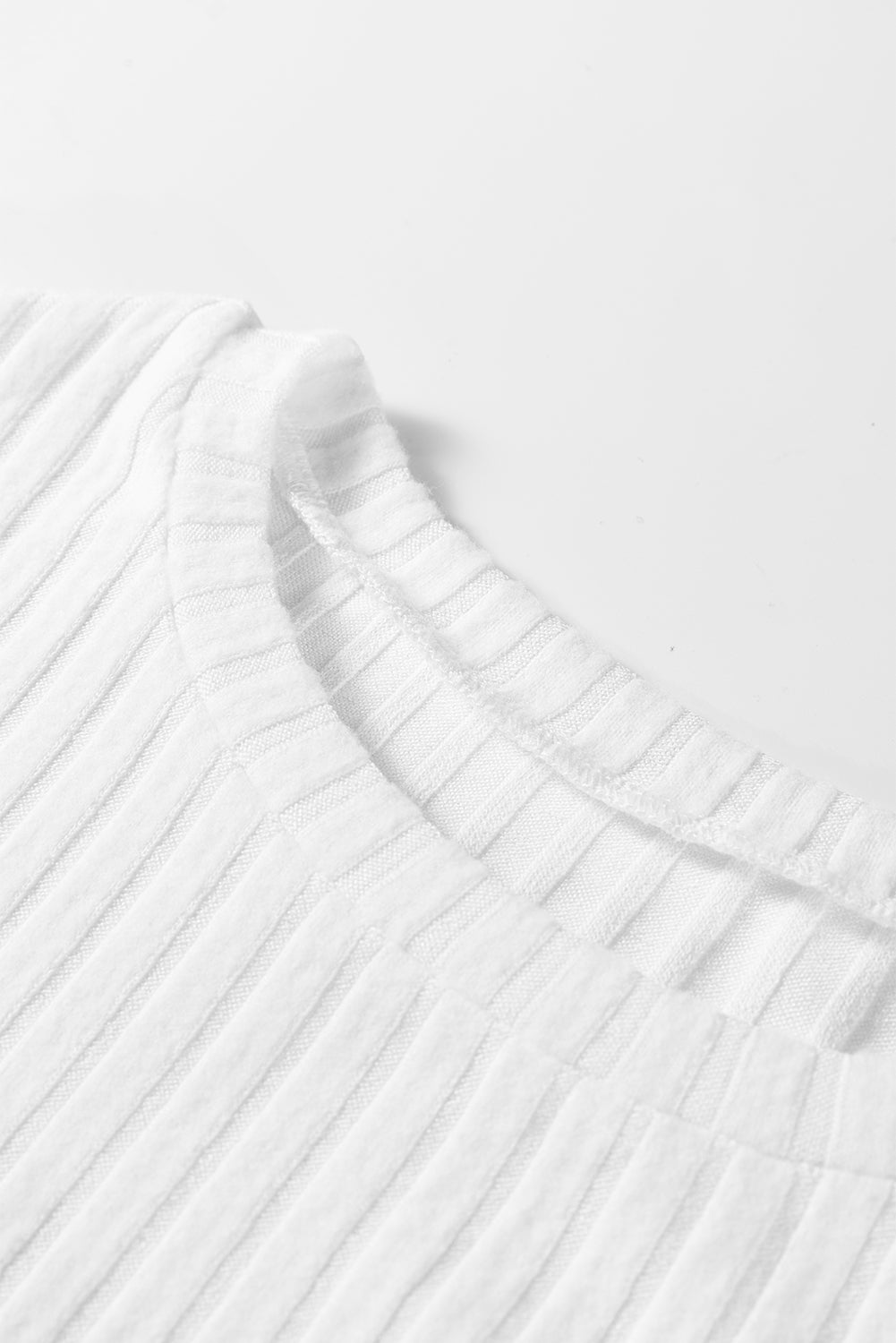 White Ribbed Texture Round Neck Long Sleeve Rounded Hem Knit Top-Tops/Long Sleeve Tops-[Adult]-[Female]-2022 Online Blue Zone Planet