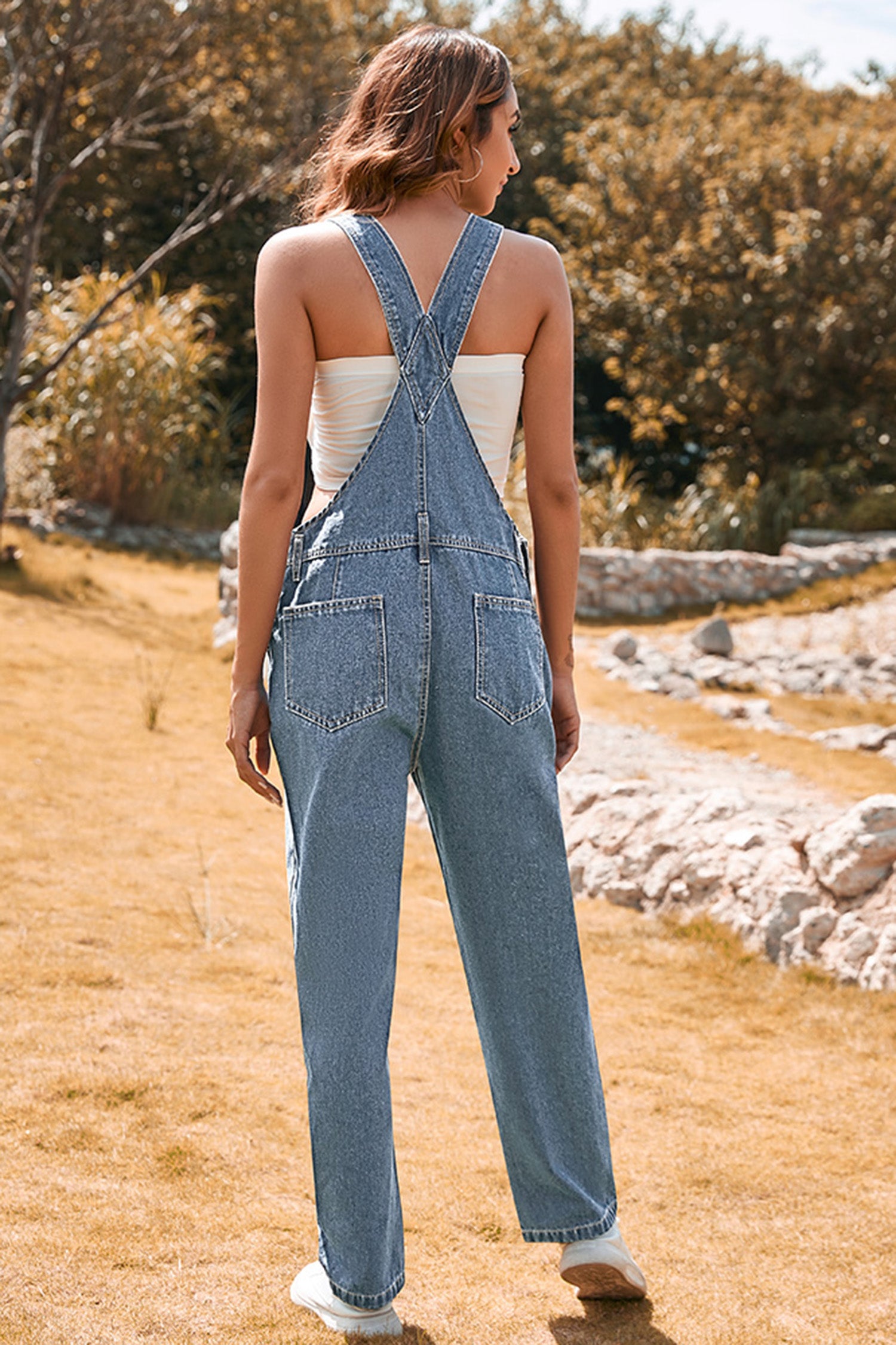 Dark Blue Retro Bib Pocket Buckle Straps Casual Denim Jumpsuit-Bottoms/Jumpsuits & Rompers-[Adult]-[Female]-2022 Online Blue Zone Planet