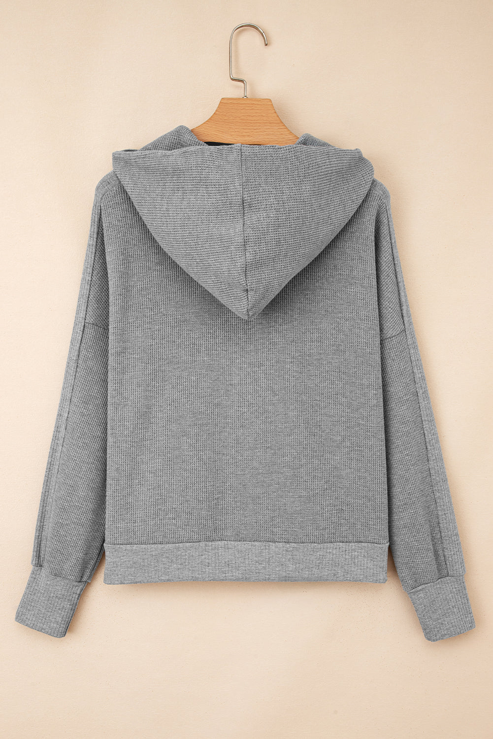 Gray Waffle Splicing Zip Up Front Button Hooded Jacket-Tops / Dresses-[Adult]-[Female]-2022 Online Blue Zone Planet
